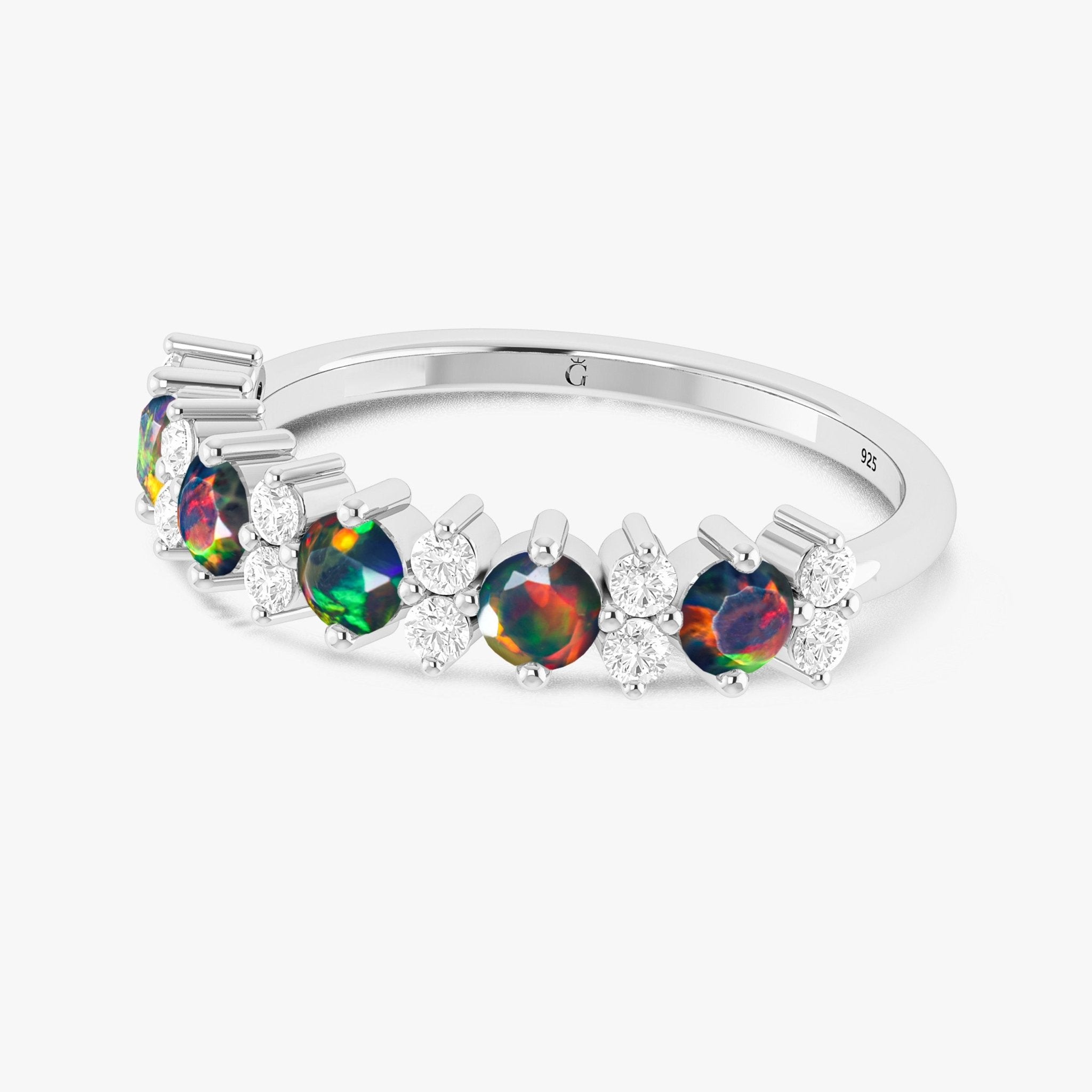 Half Eternity Ring with Natural Black Opal and White Zircon - Goodstone Jewels