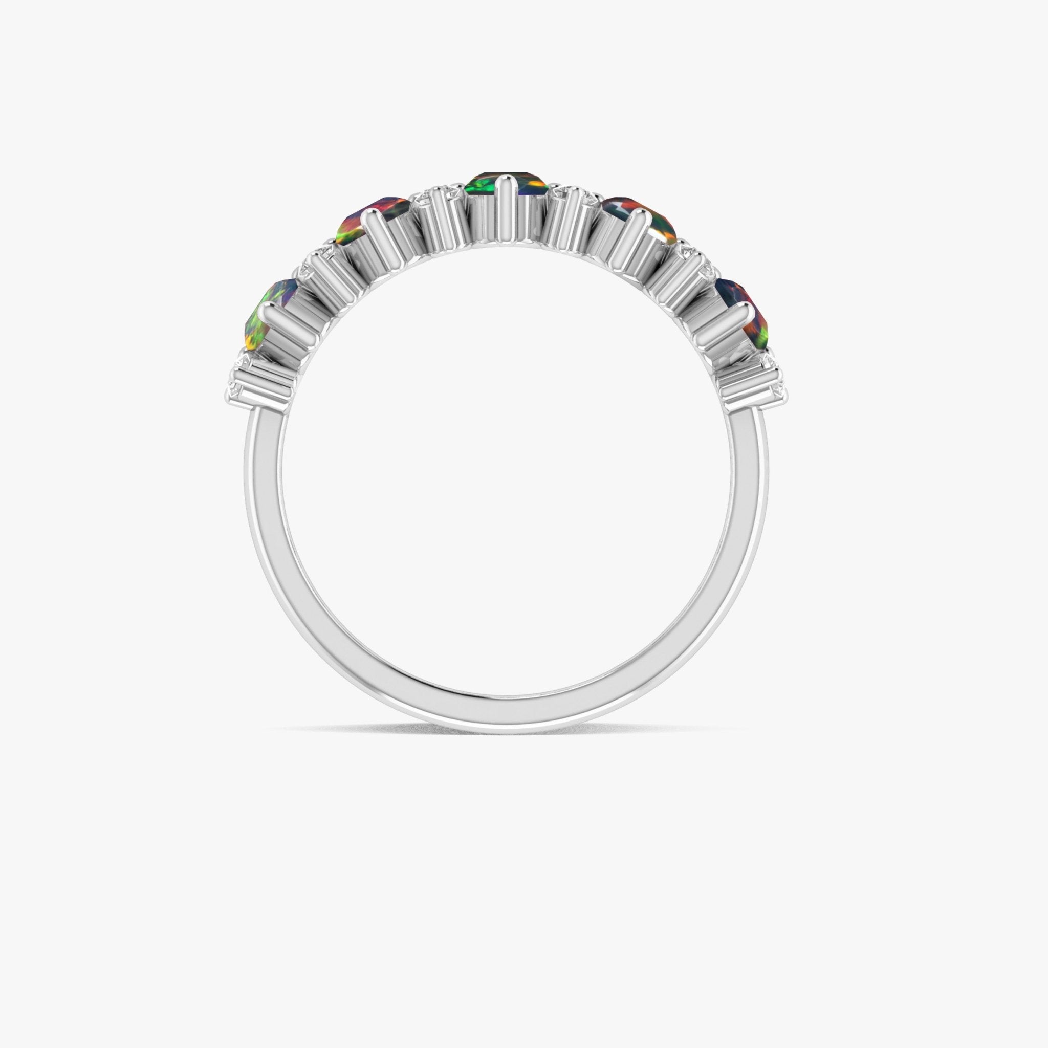 Half Eternity Ring with Natural Black Opal and White Zircon - Goodstone Jewels