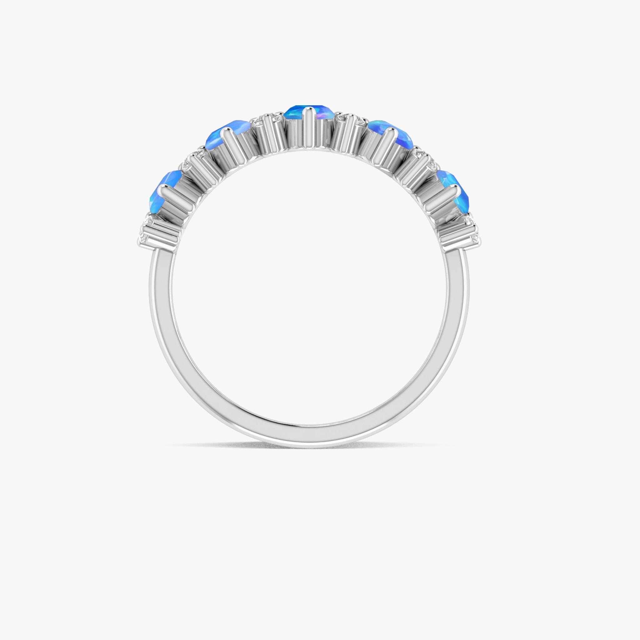 Half Eternity Ring with Natural Blue Opal and White Zircon - Goodstone Jewels