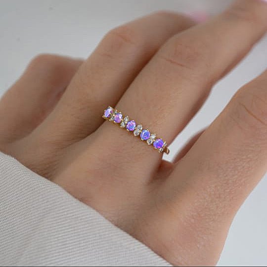 Half Eternity Ring with Natural Lavender Opal and White Zircon - Goodstone Jewels