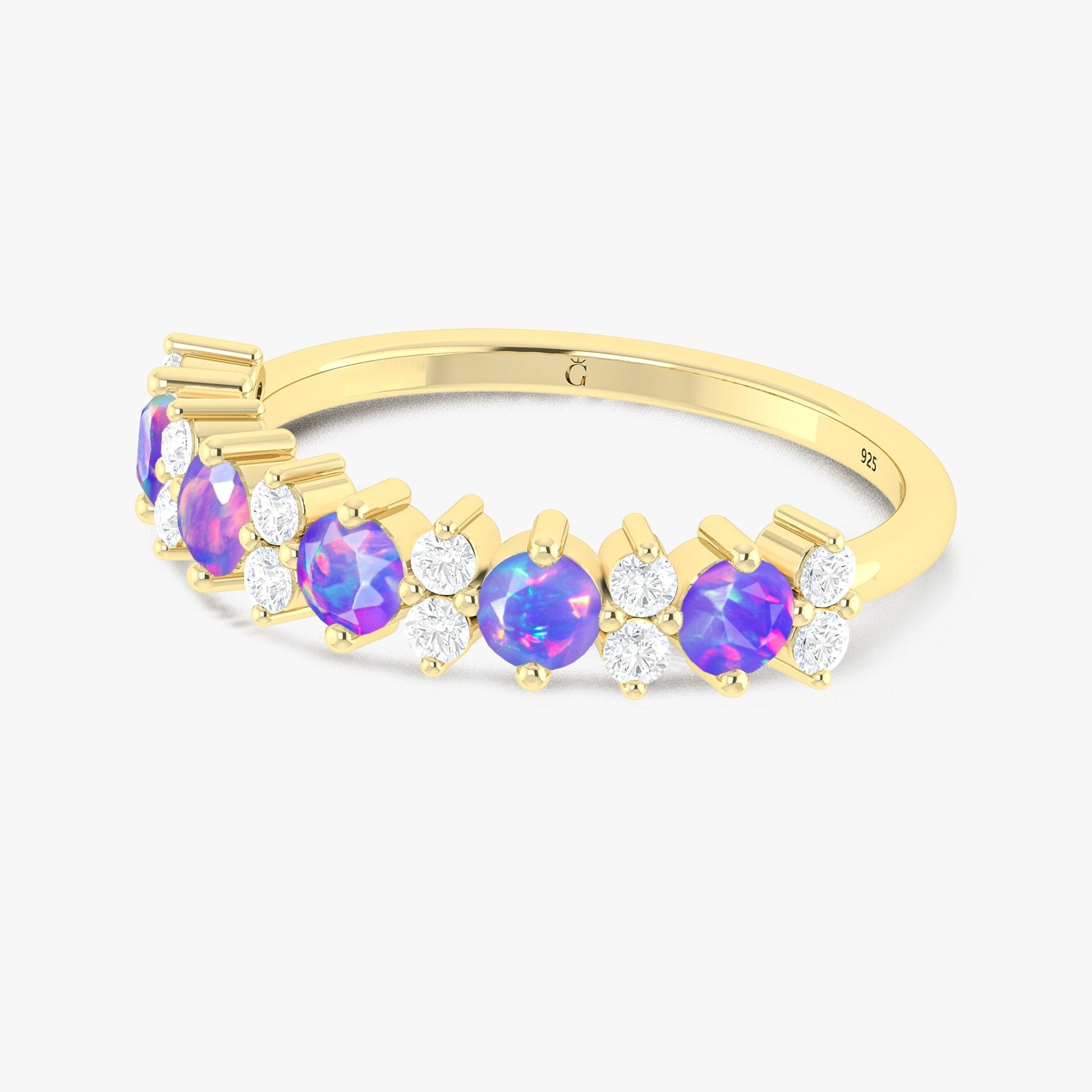 Half Eternity Ring with Natural Lavender Opal and White Zircon - Goodstone Jewels