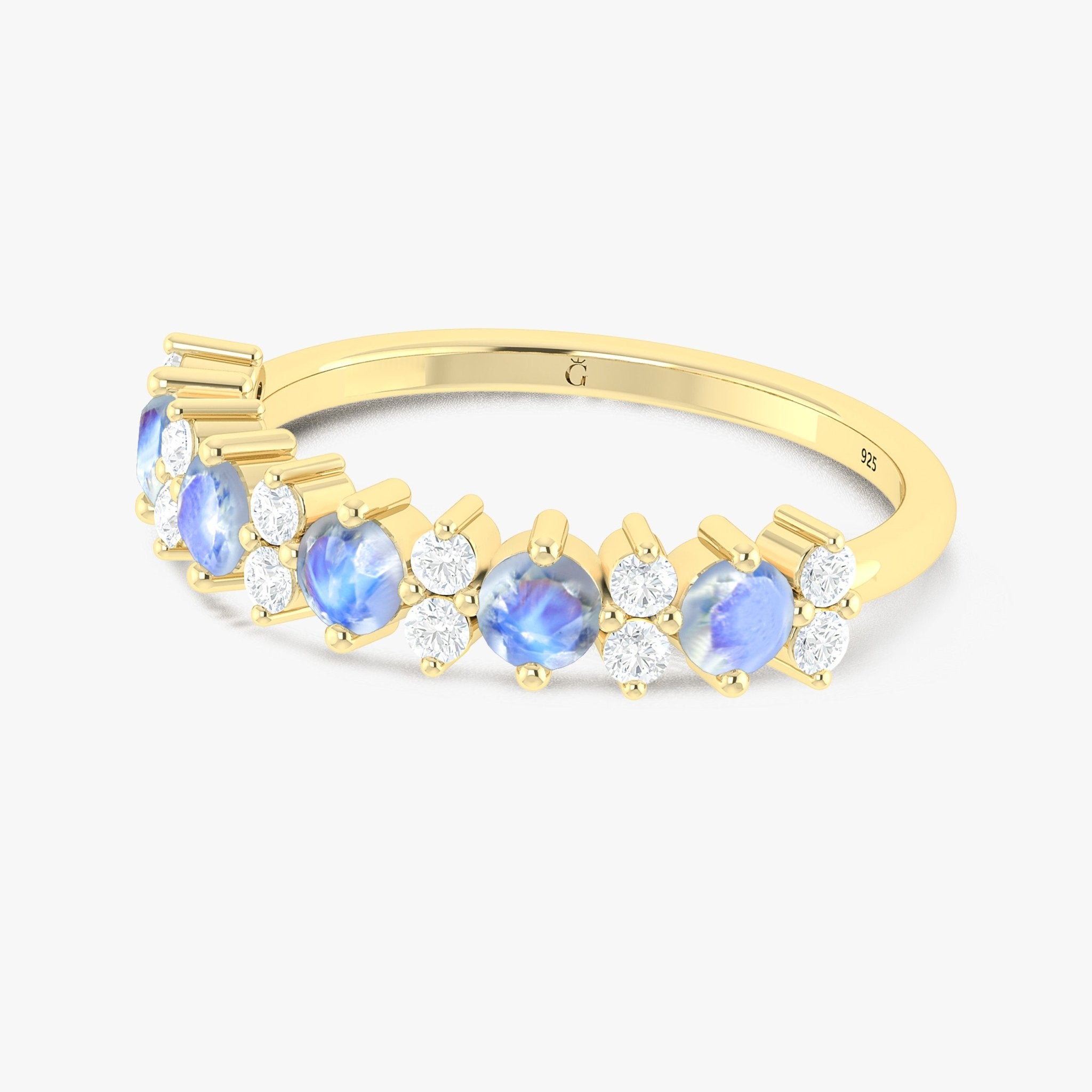 Half Eternity Ring with Natural Moonstone and White Zircon - Goodstone Jewels