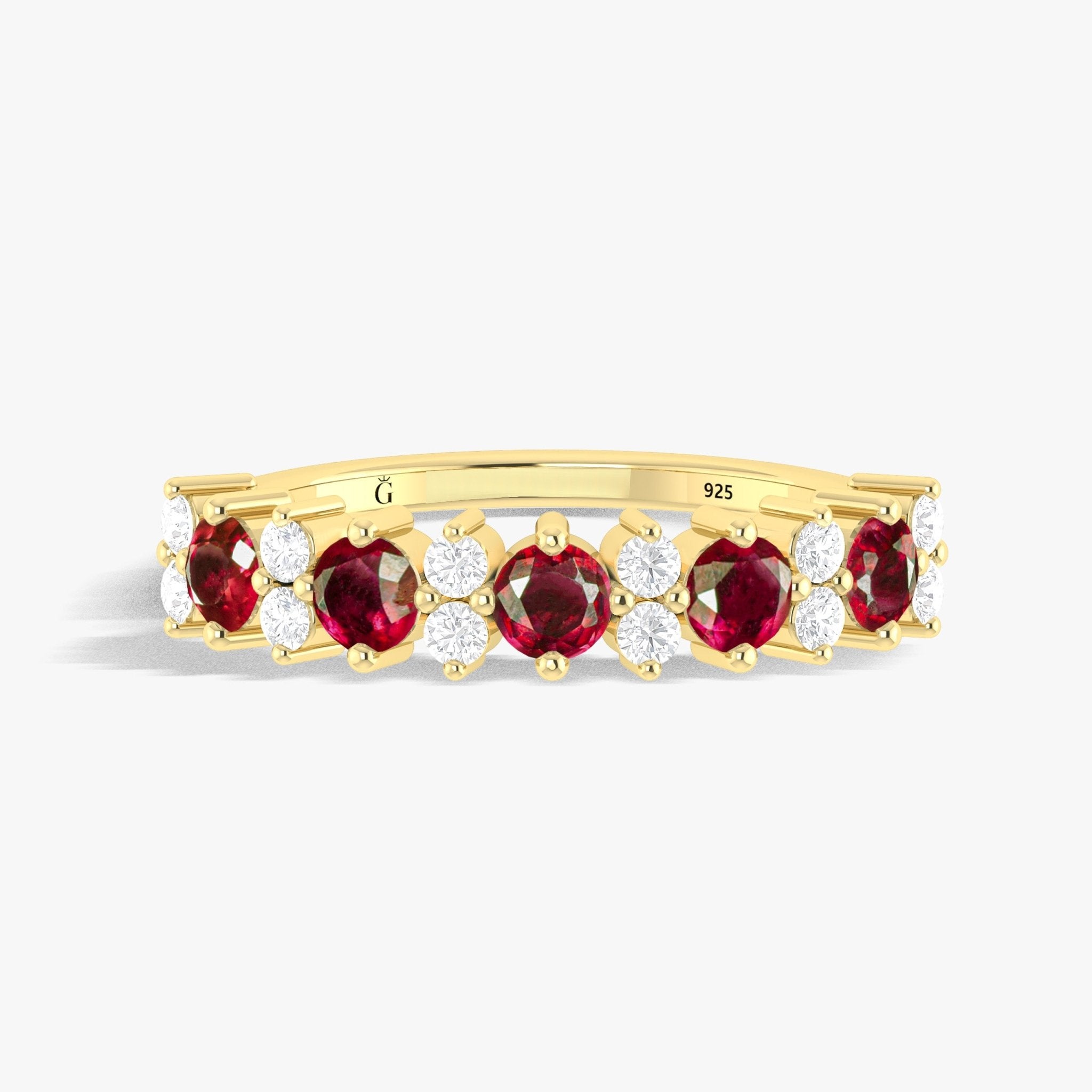 Half Eternity Ring with Natural Ruby and White Zircon - Goodstone Jewels