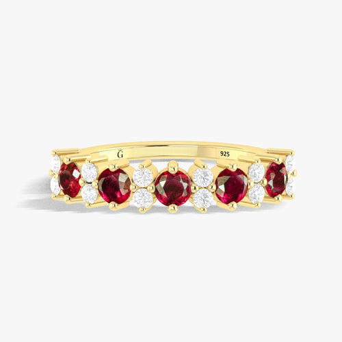 Half Eternity Ring with Natural Ruby and White Zircon