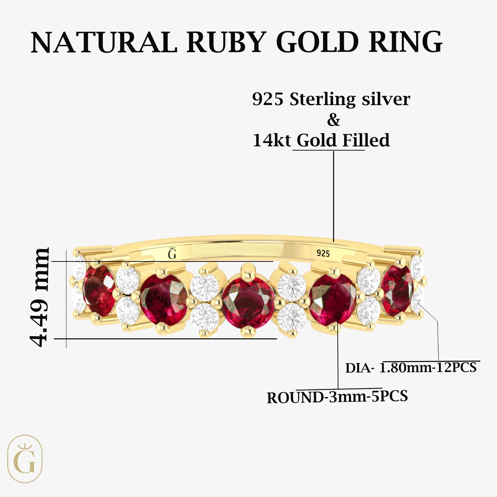 Half Eternity Ring with Natural Ruby and White Zircon - Goodstone Jewels