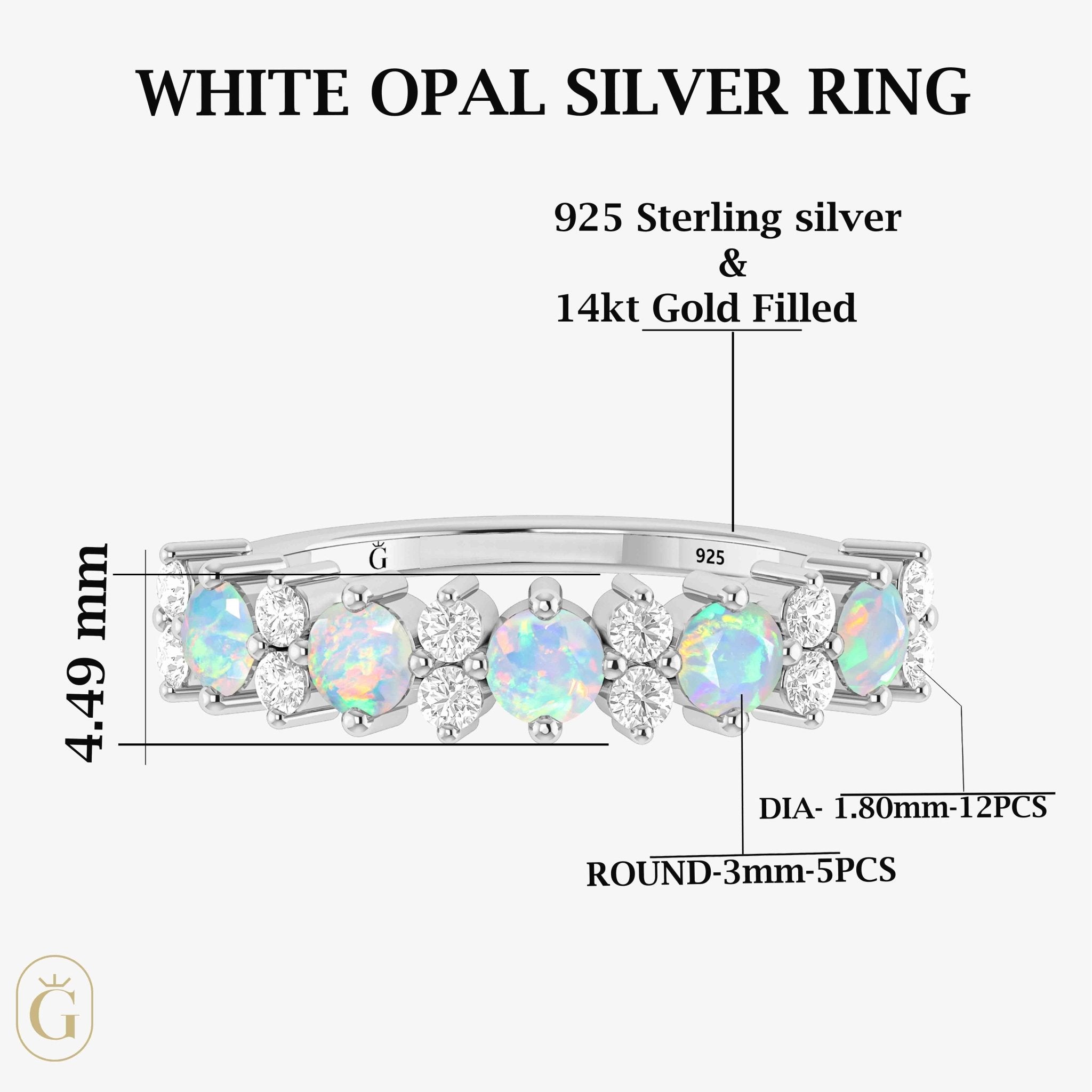 Half Eternity Ring with Natural White Opal and Zircon - Goodstone Jewels