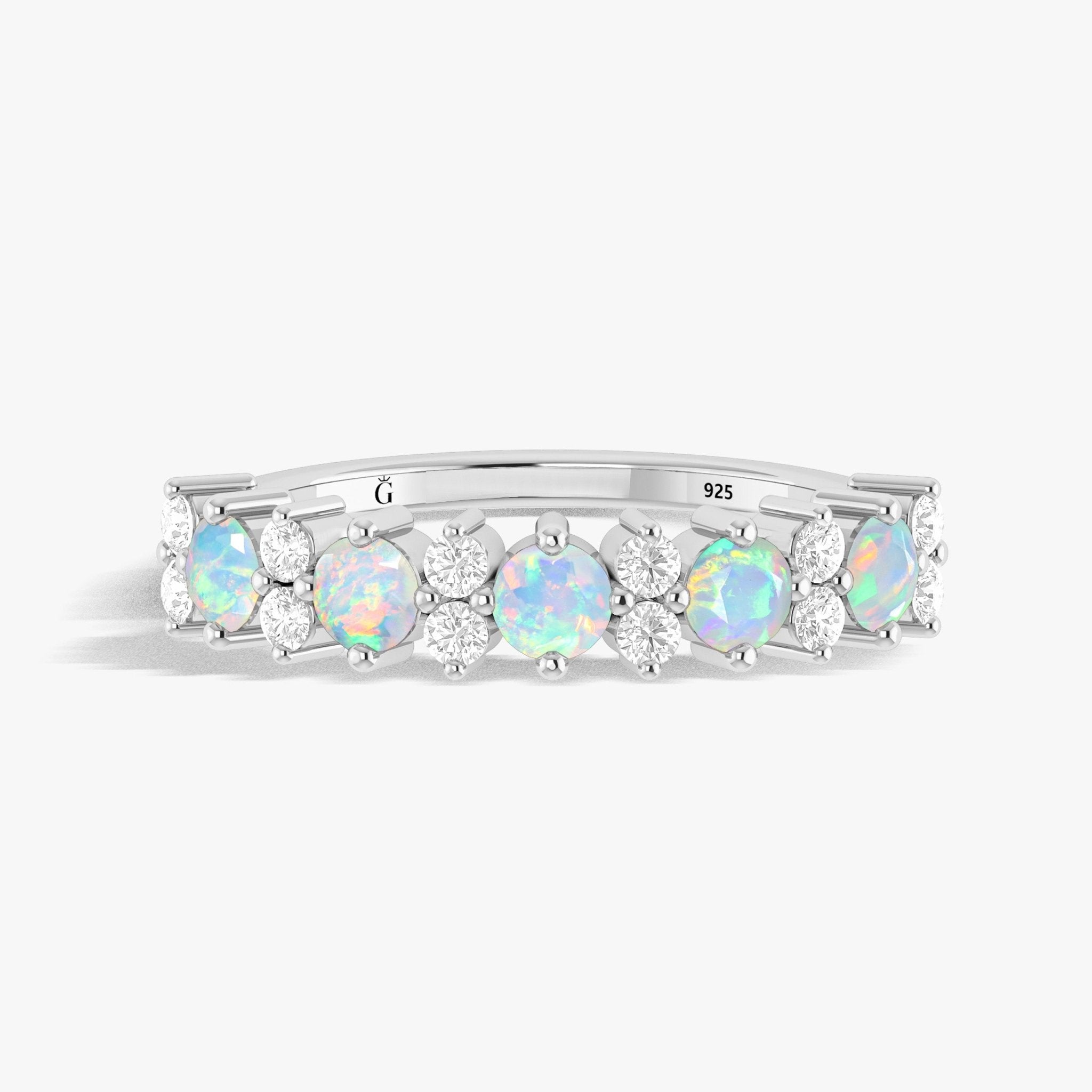 Half Eternity Ring with Natural White Opal and Zircon - Goodstone Jewels