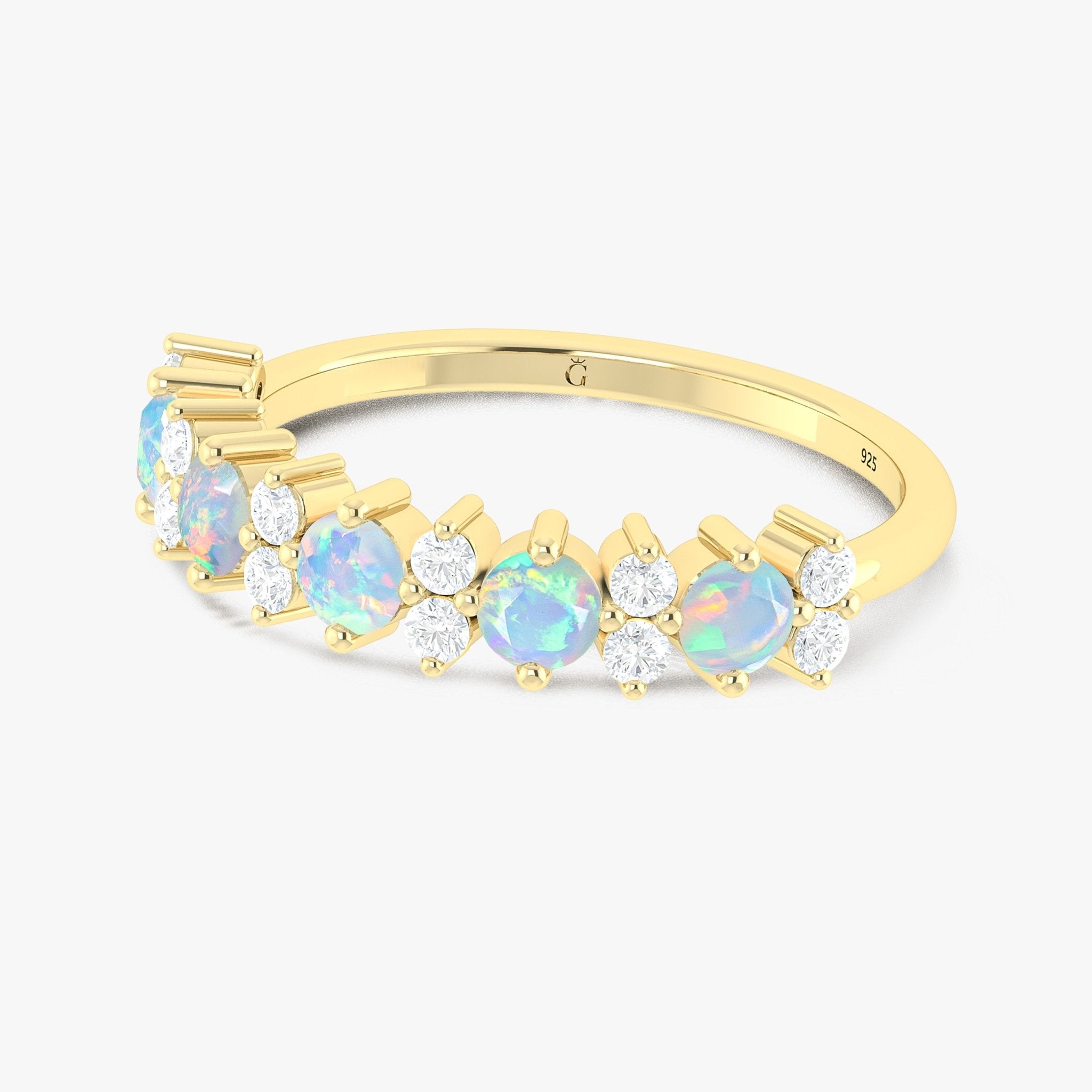 Half Eternity Ring with Natural White Opal and Zircon - Goodstone Jewels