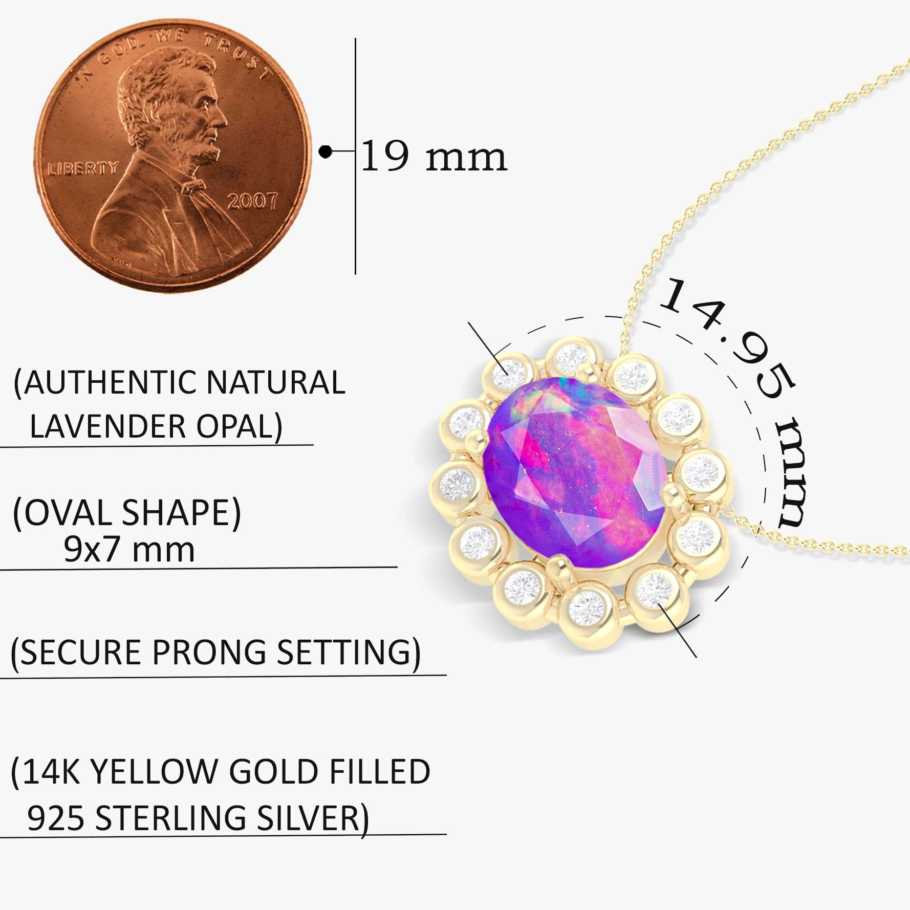 Halo Chain Pendant Necklace with Natural Lavender Opal & White Zircon - Goodstone Jewels