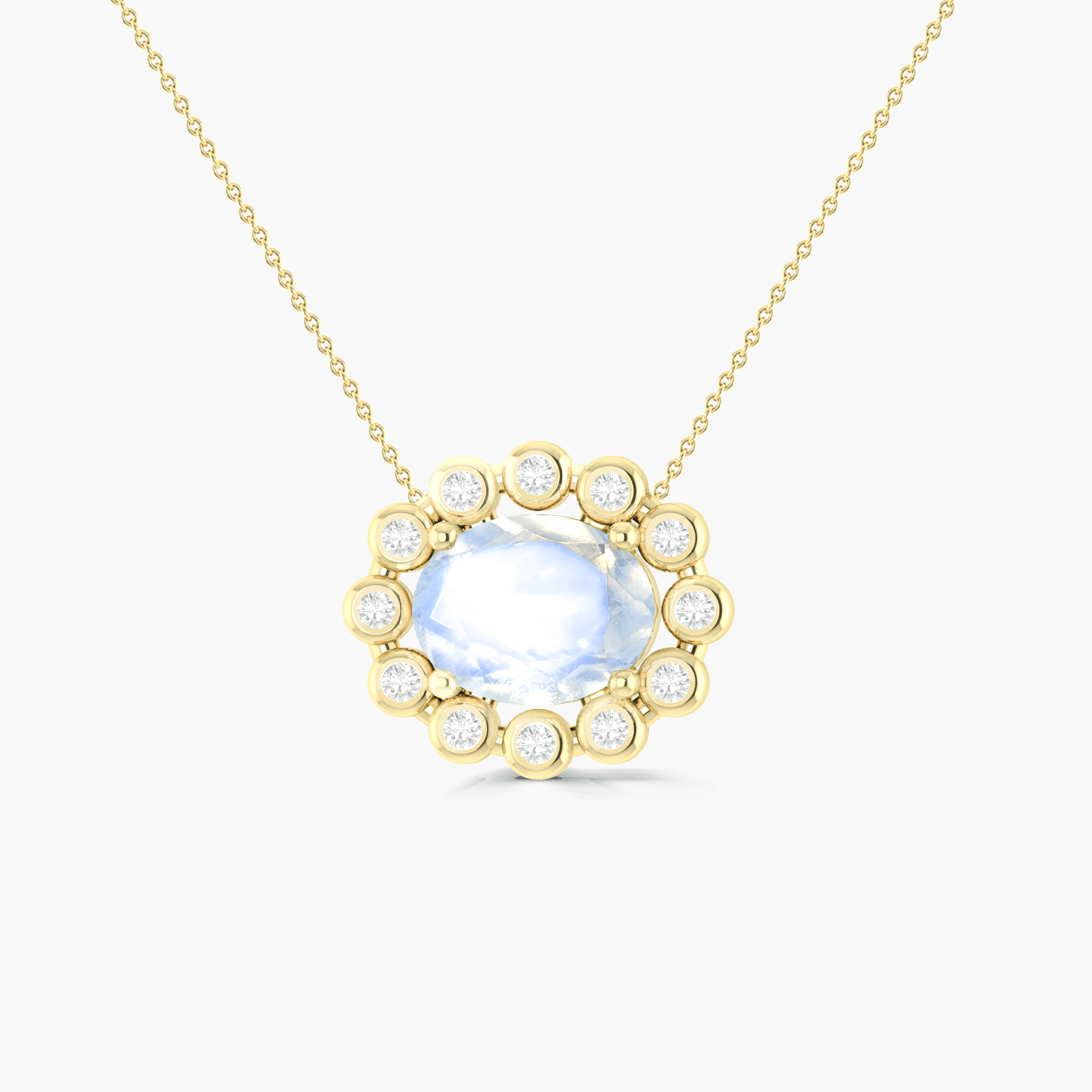 Halo Chain Pendant Necklace with Natural Moonstone & White Zircon - Goodstone Jewels
