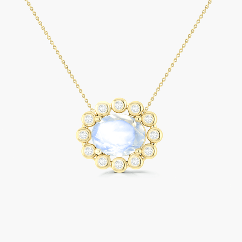 Halo Chain Pendant Necklace with Natural Moonstone & White Zircon