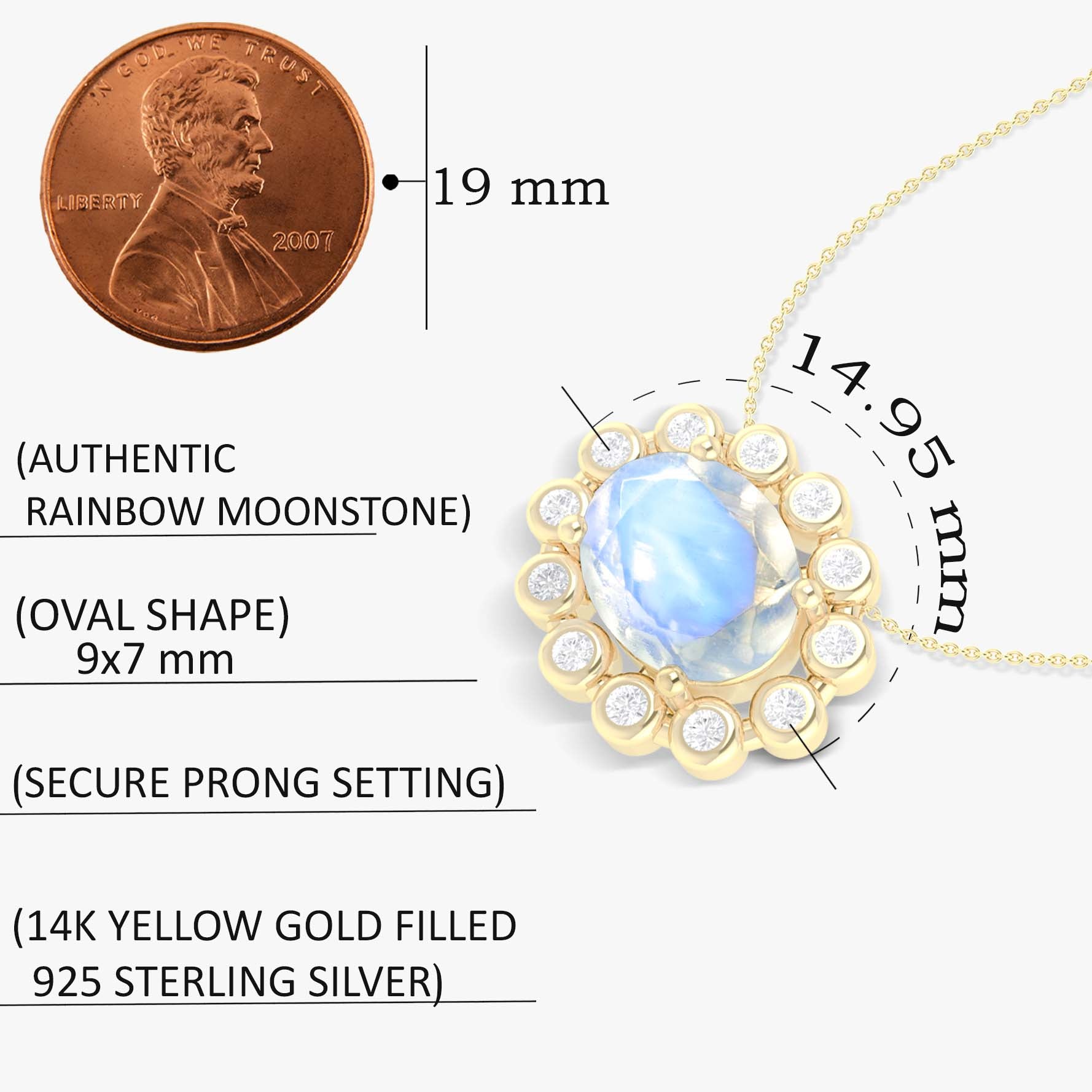 Halo Chain Pendant Necklace with Natural Moonstone & White Zircon - Goodstone Jewels