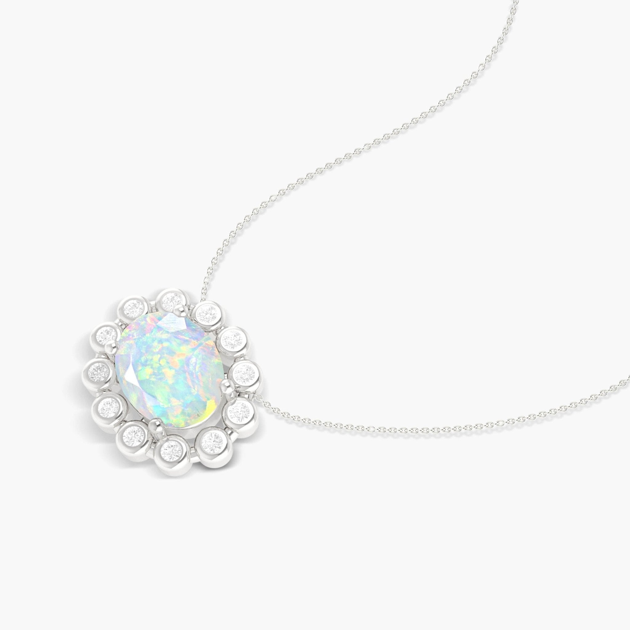 Halo Chain Pendant Necklace with Natural White Opal & Zircon - Goodstone Jewels