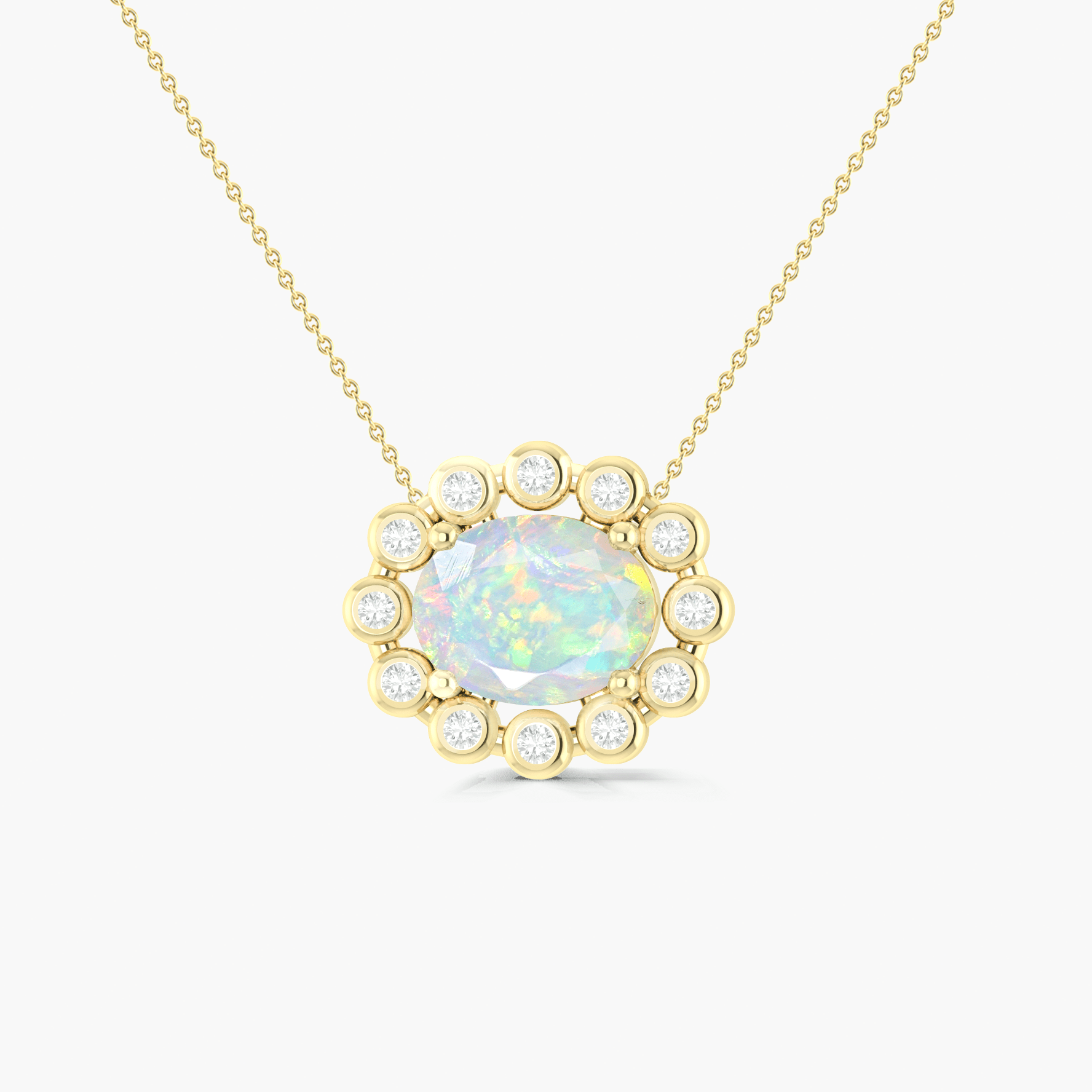 Halo Chain Pendant Necklace with Natural White Opal & Zircon - Goodstone Jewels
