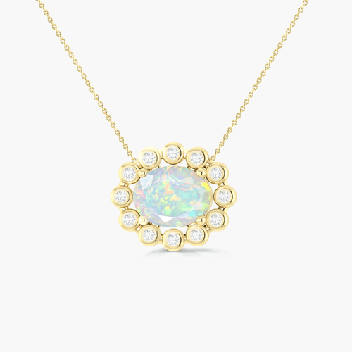 Halo Chain Pendant Necklace with Natural White Opal & Zircon