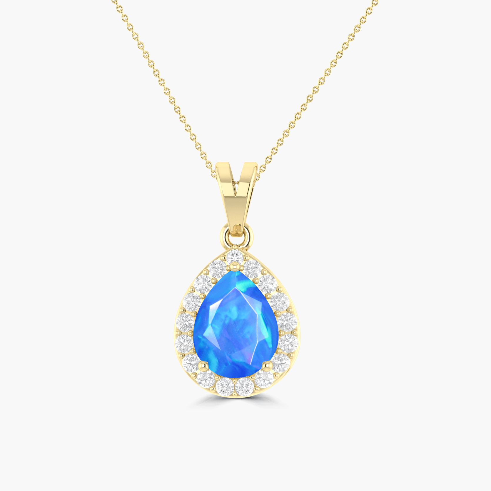Halo Pendant Chain Necklace with Natural Blue Opal and White Zircon - Goodstone Jewels