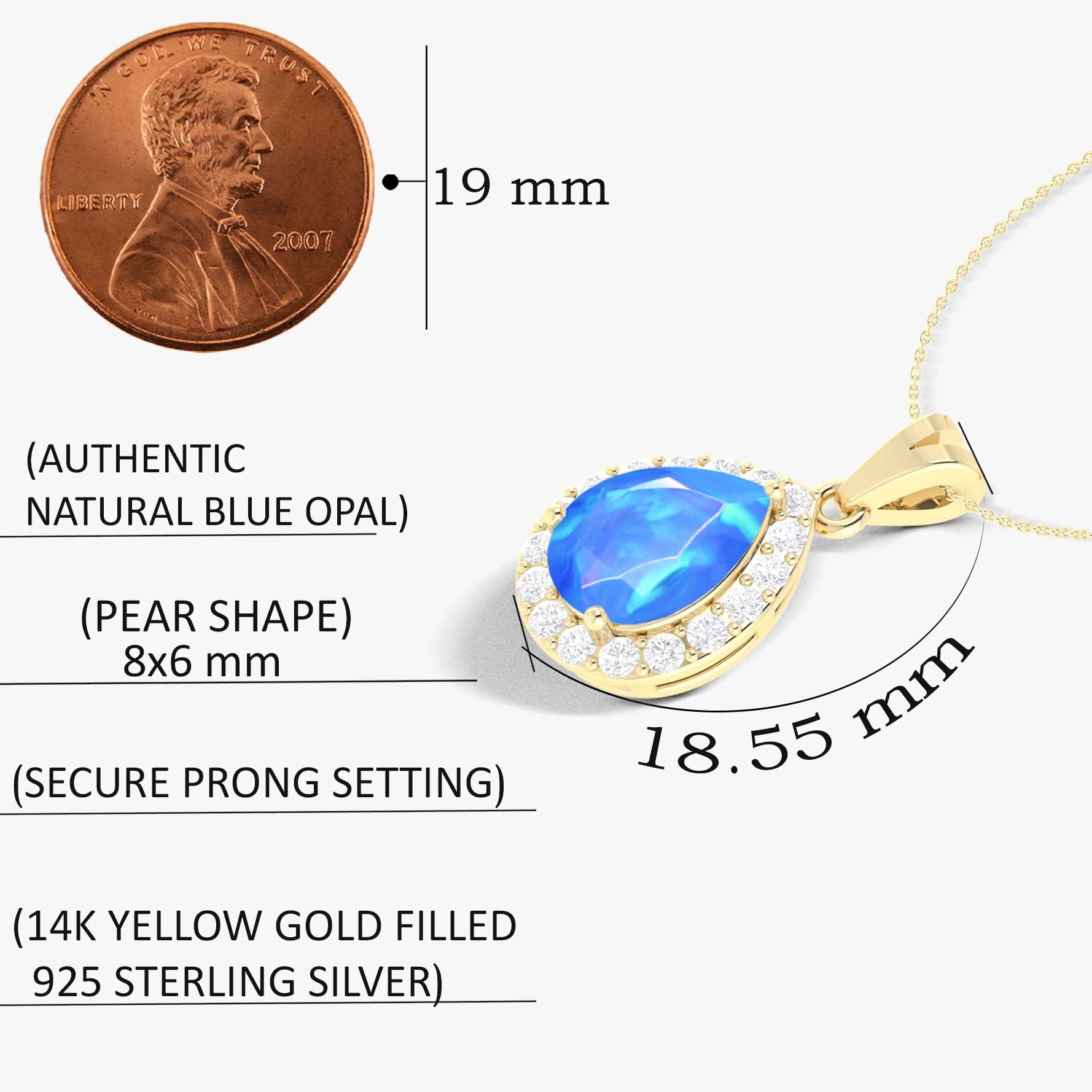 Halo Pendant Chain Necklace with Natural Blue Opal and White Zircon - Goodstone Jewels