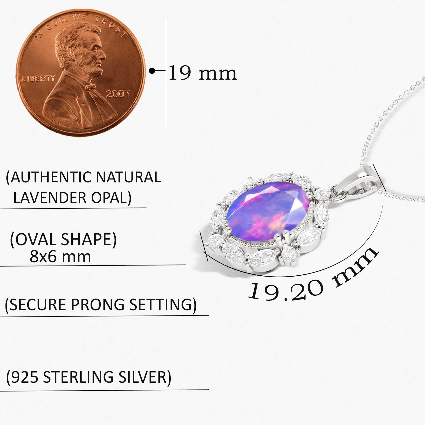 Halo Pendant Chain Necklace with Natural Lavender Opal Gemstone - Goodstone Jewels