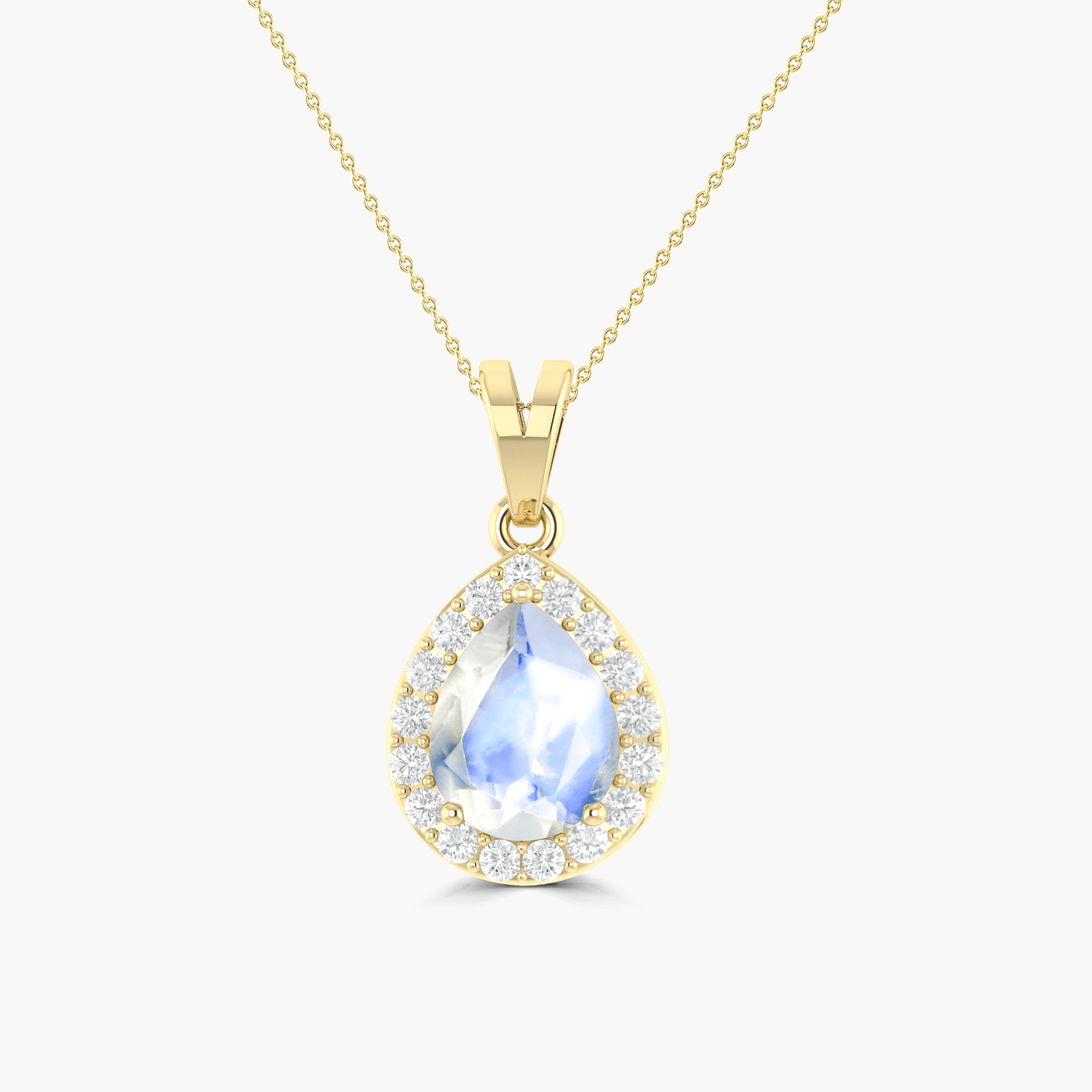 Halo Pendant Chain Necklace with Natural Moonstone and White Zircon - Goodstone Jewels