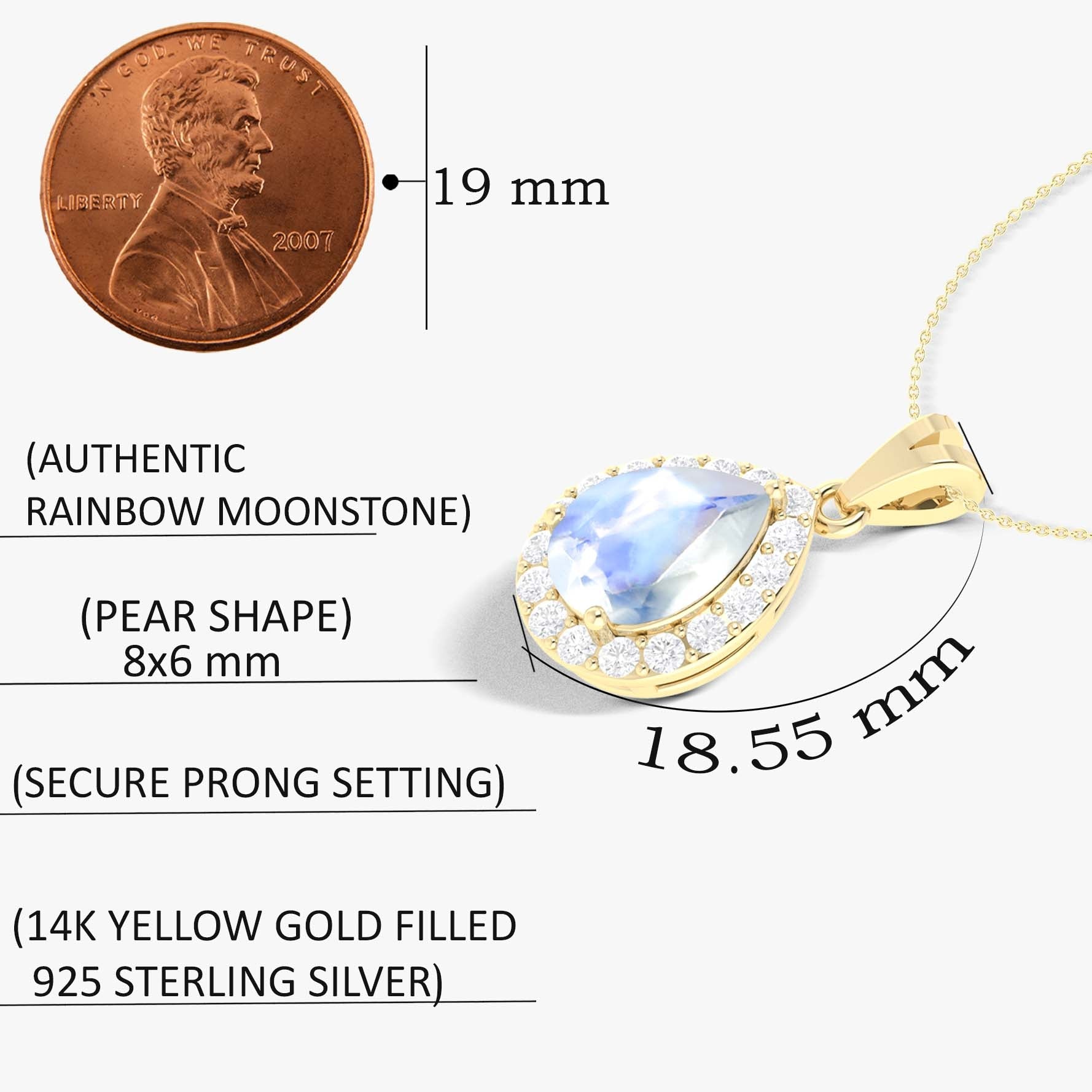 Halo Pendant Chain Necklace with Natural Moonstone and White Zircon - Goodstone Jewels