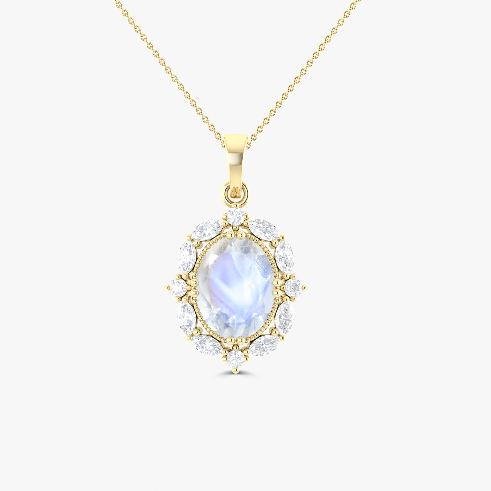 Halo Pendant Chain Necklace with Natural Moonstone Gemstone - Goodstone Jewels