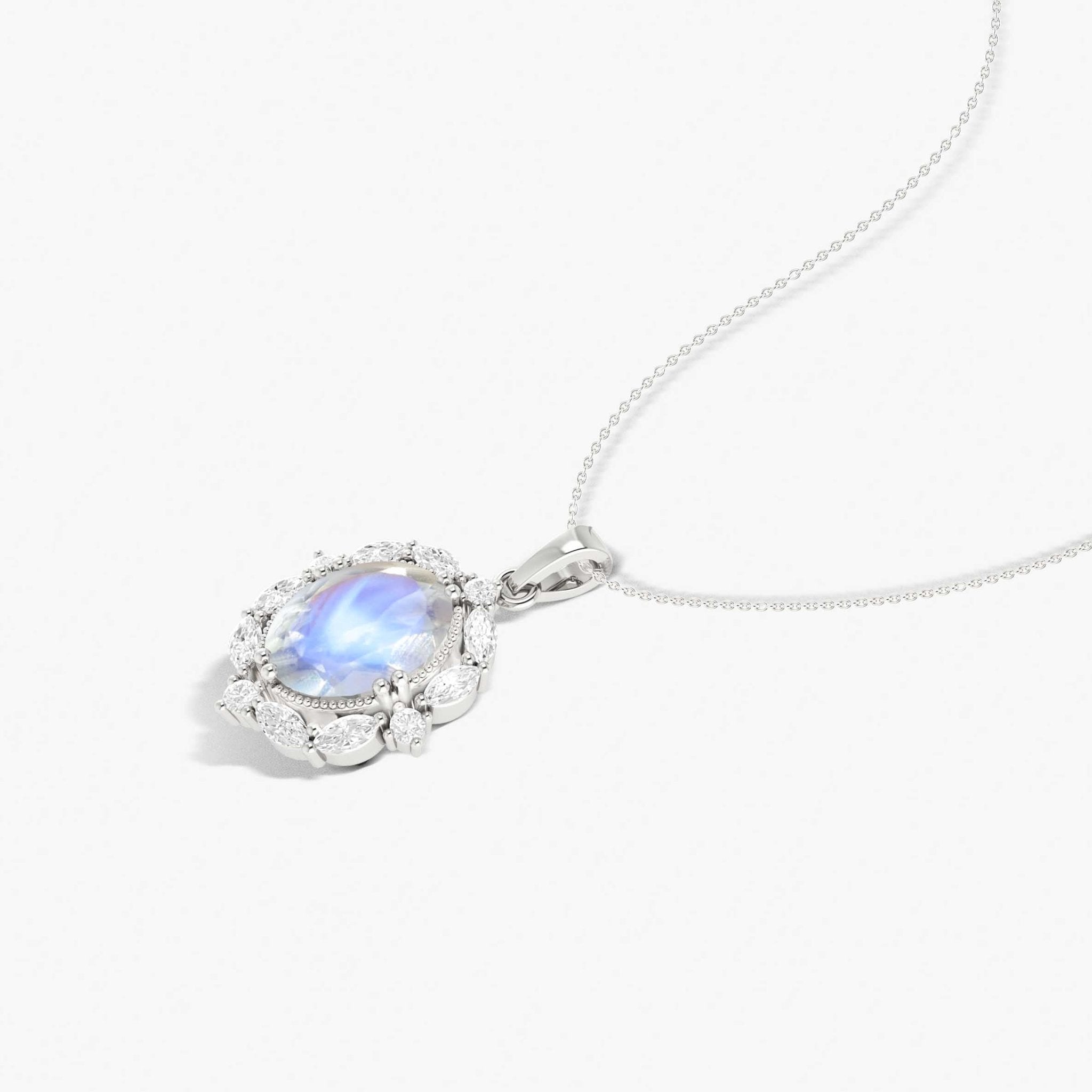 Halo Pendant Chain Necklace with Natural Moonstone Gemstone - Goodstone Jewels