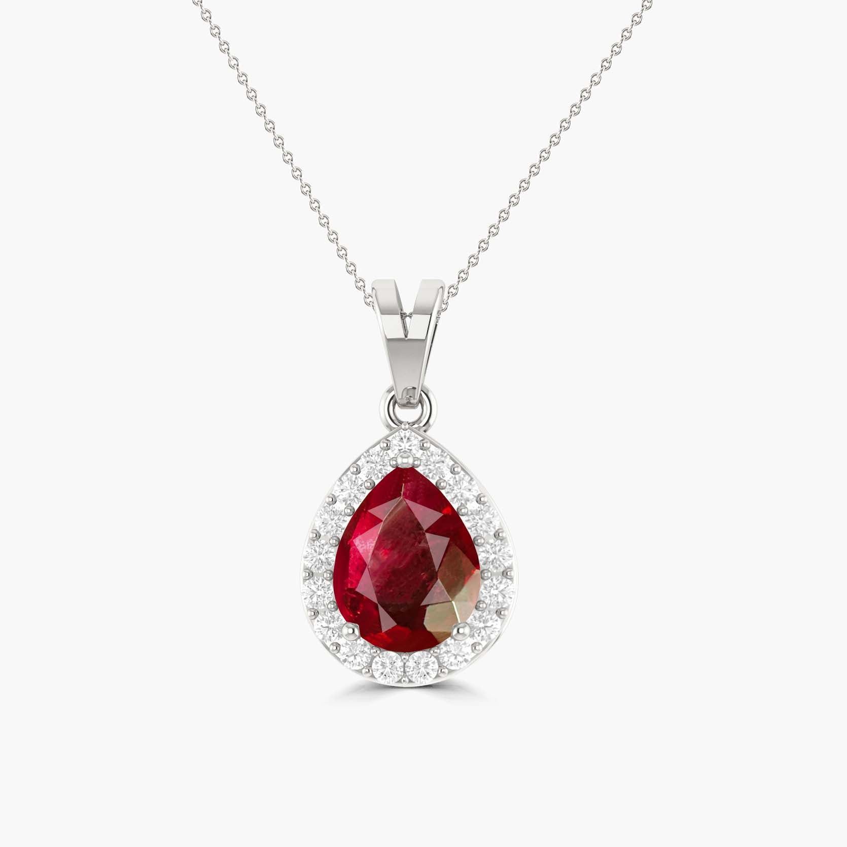 Halo Pendant Chain Necklace with Natural Ruby and White Zircon - Goodstone Jewels