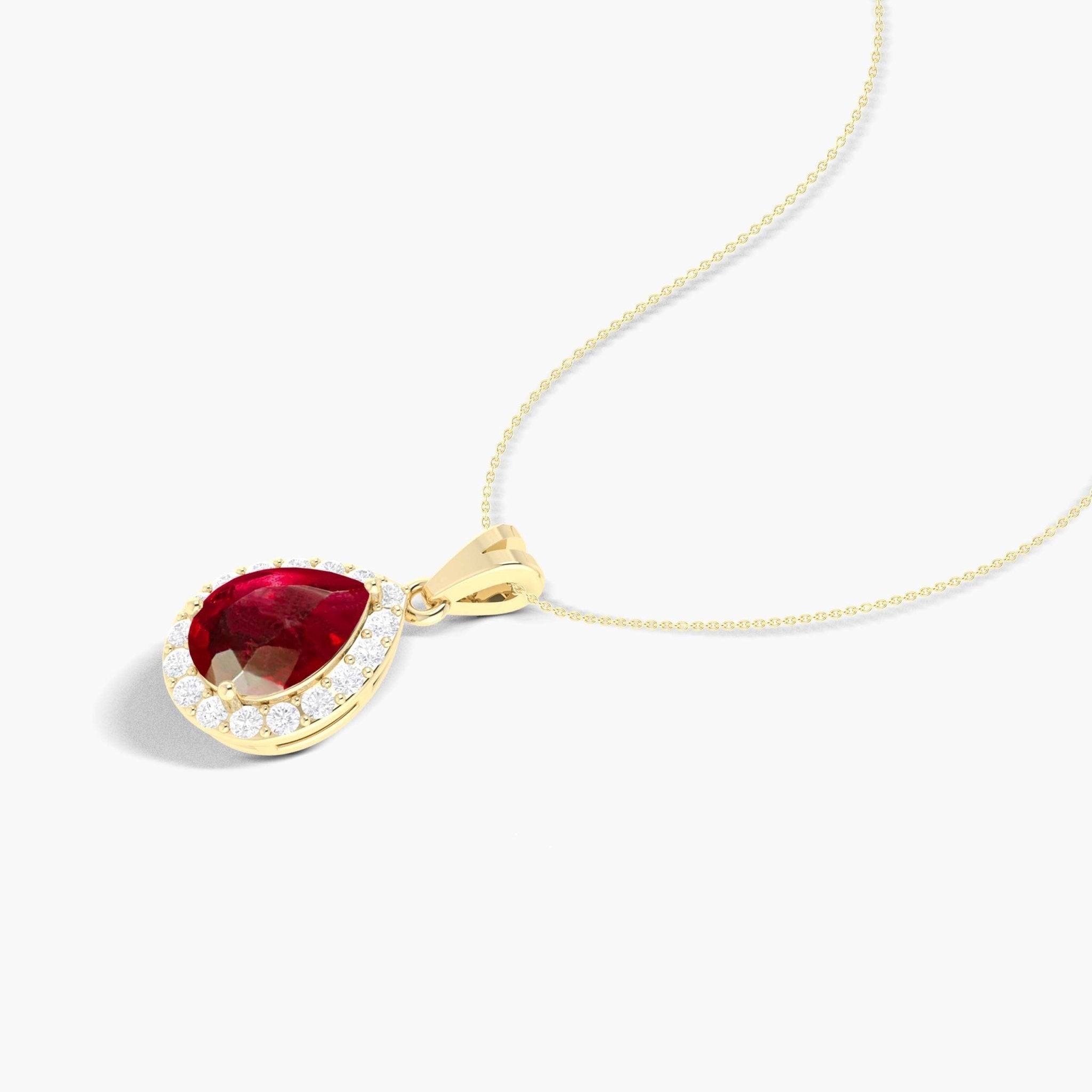 Halo Pendant Chain Necklace with Natural Ruby and White Zircon - Goodstone Jewels