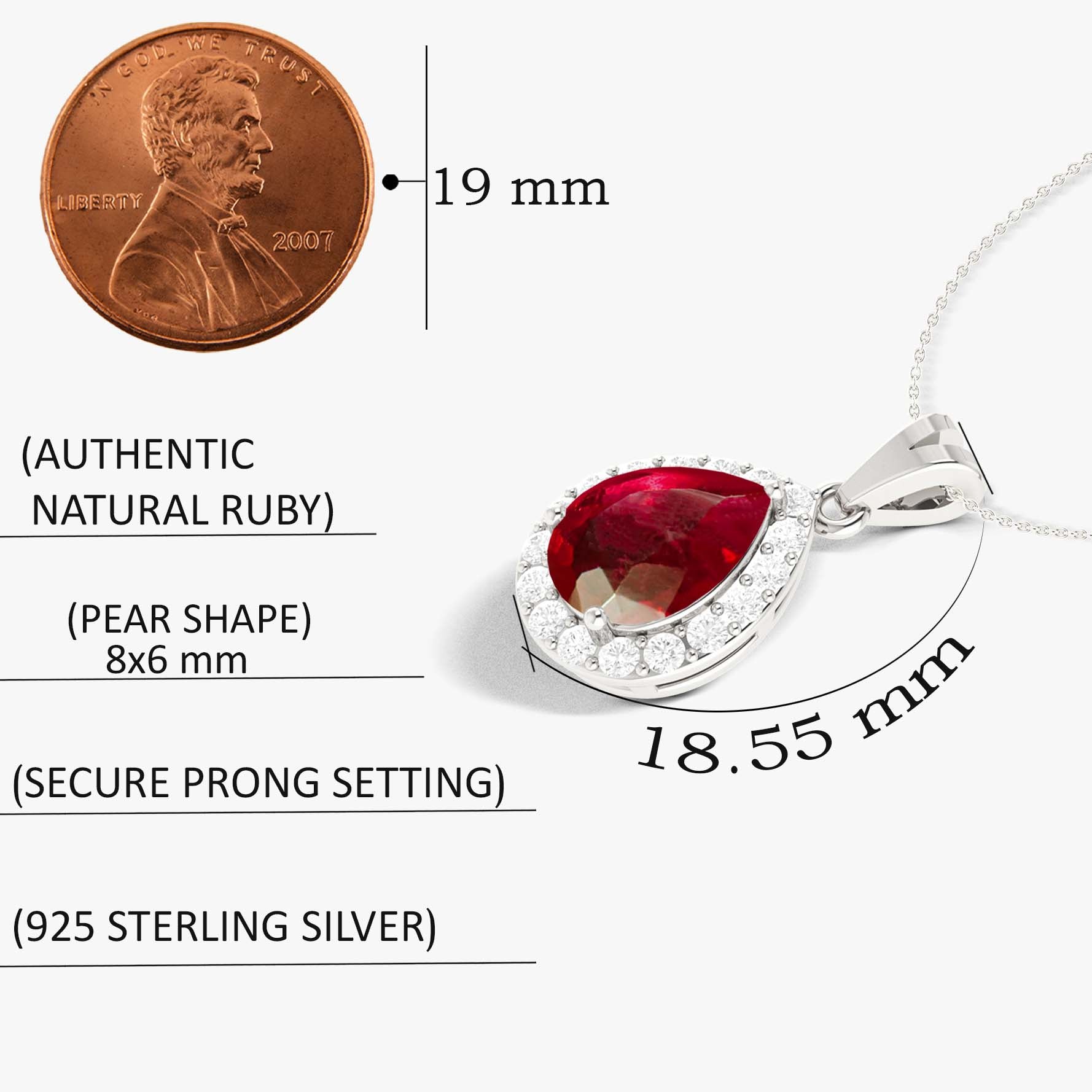 Halo Pendant Chain Necklace with Natural Ruby and White Zircon - Goodstone Jewels
