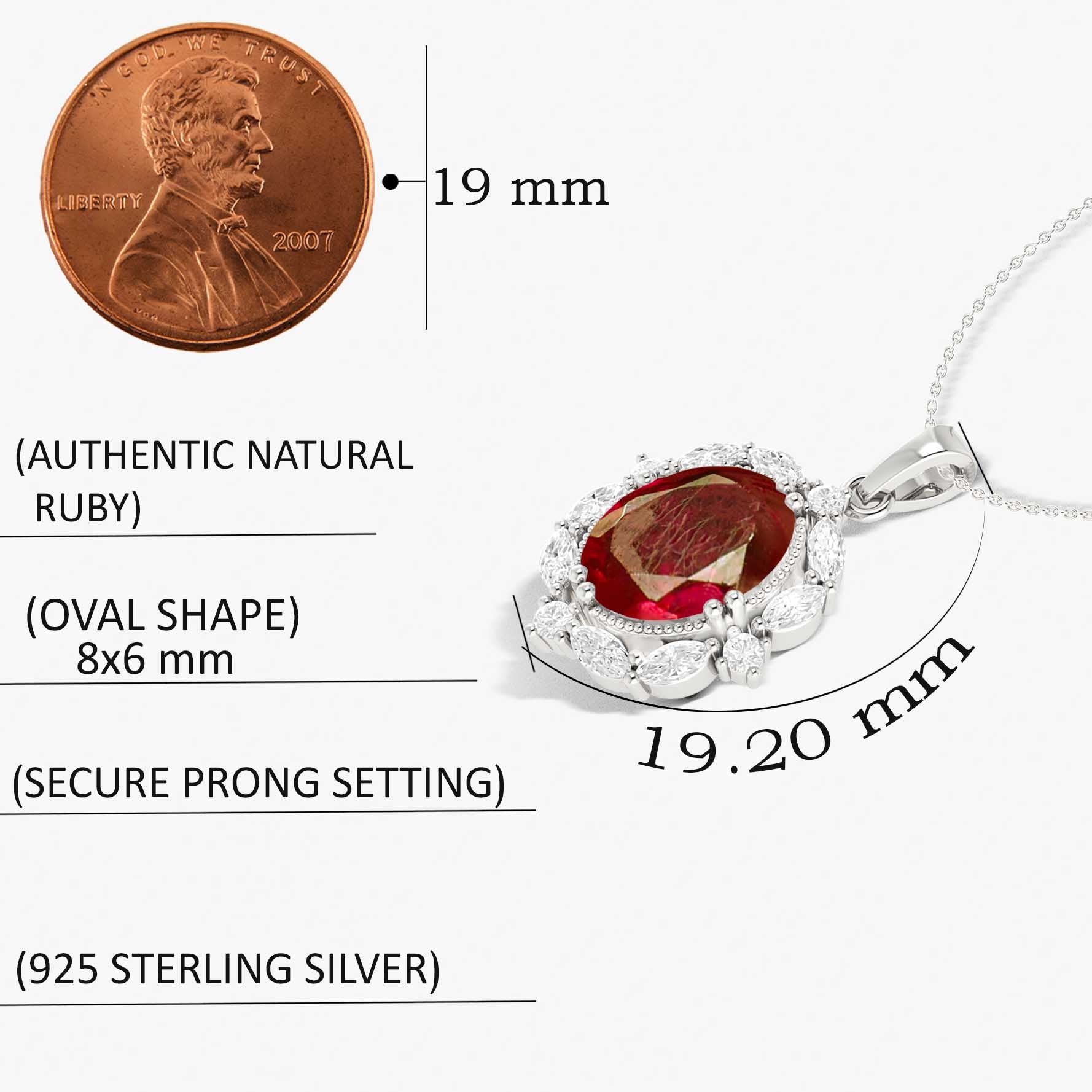 Halo Pendant Chain Necklace with Natural Ruby Gemstone - Goodstone Jewels