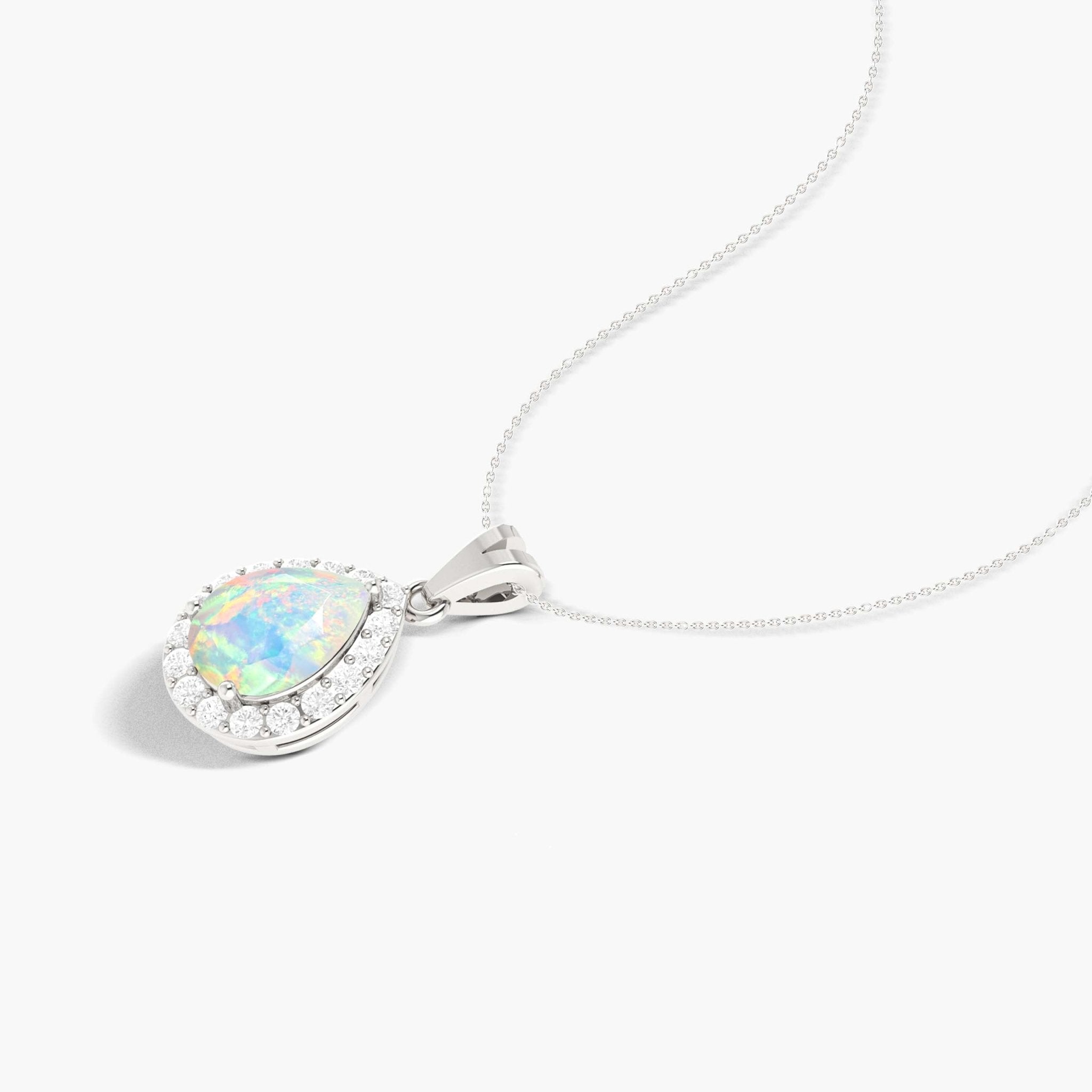 Halo Pendant Chain Necklace with Natural White Opal and Zircon - Goodstone Jewels