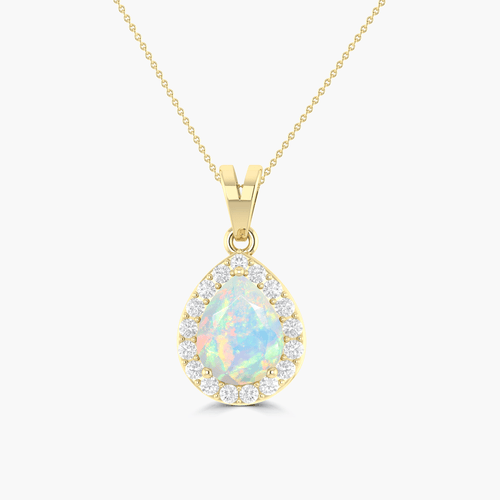 Halo Pendant Chain Necklace with Natural White Opal and Zircon