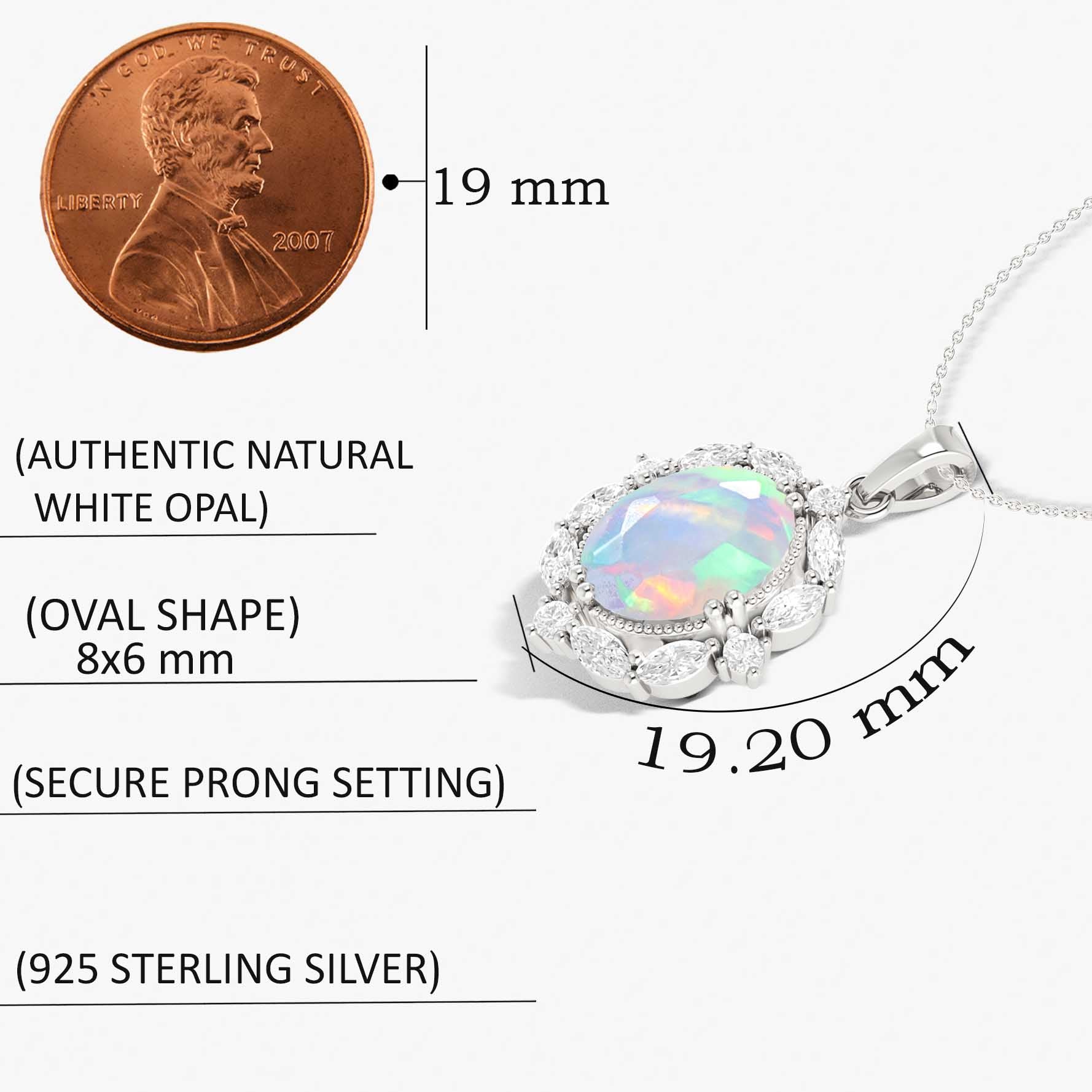 Halo Pendant Chain Necklace with Natural White Opal Gemstone - Goodstone Jewels