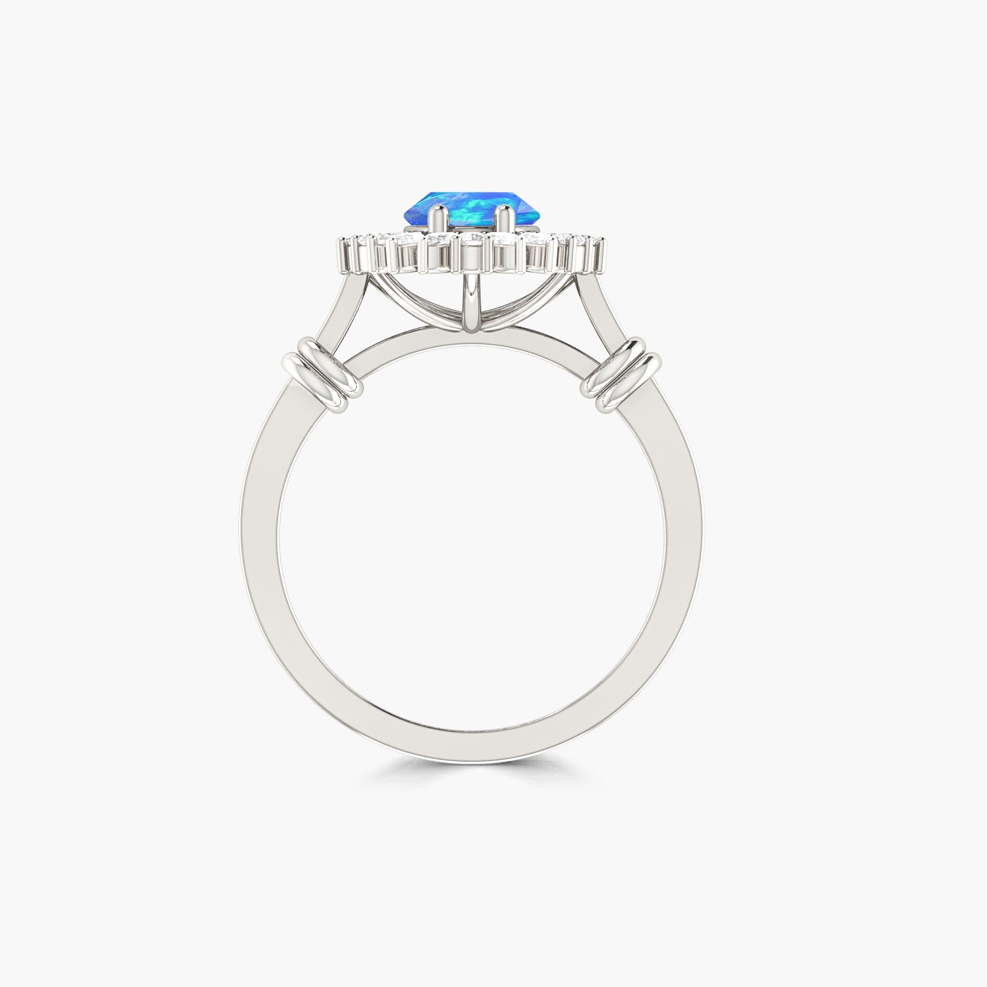 Halo Wedding Ring with Oval Shape Natural Blue Opal - Goodstone Jewels