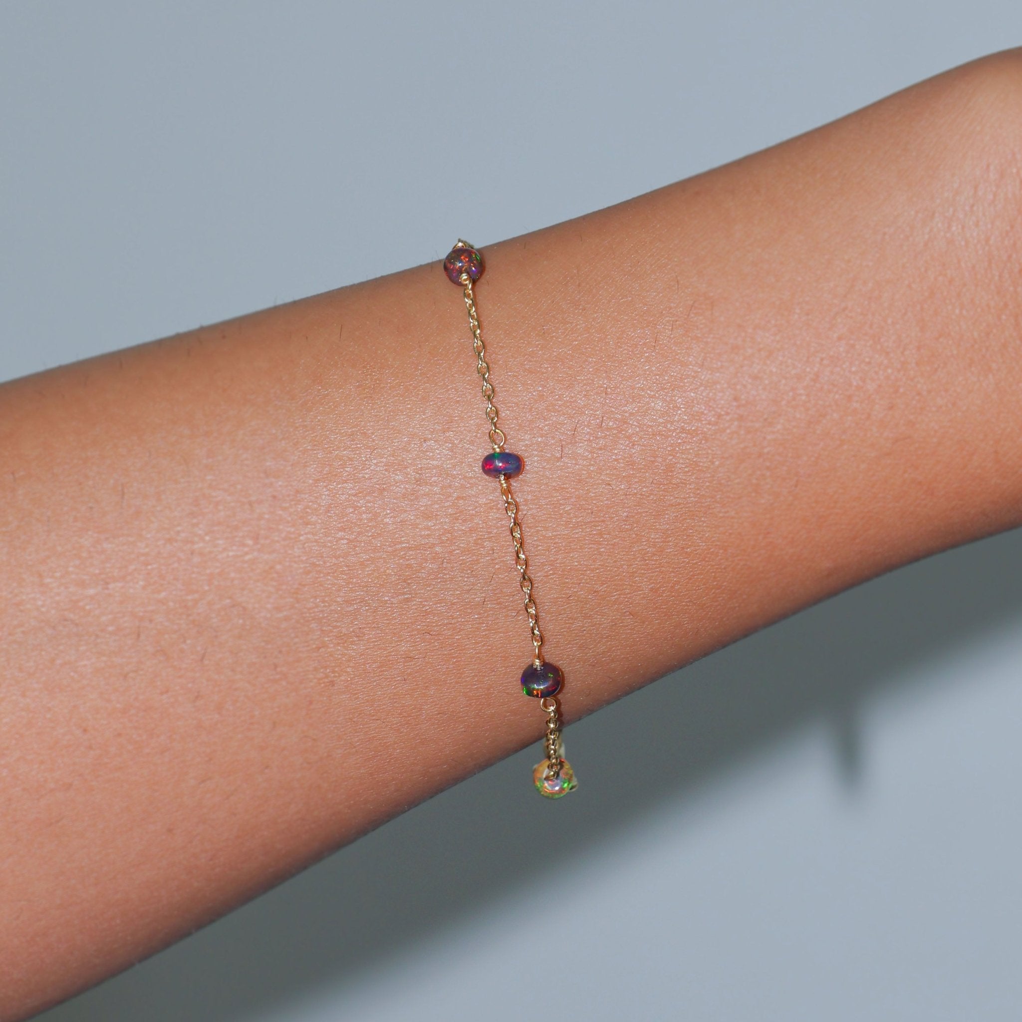 Handcrafted Rondelle black opal beads with chain bracelet - Goodstone Jewels