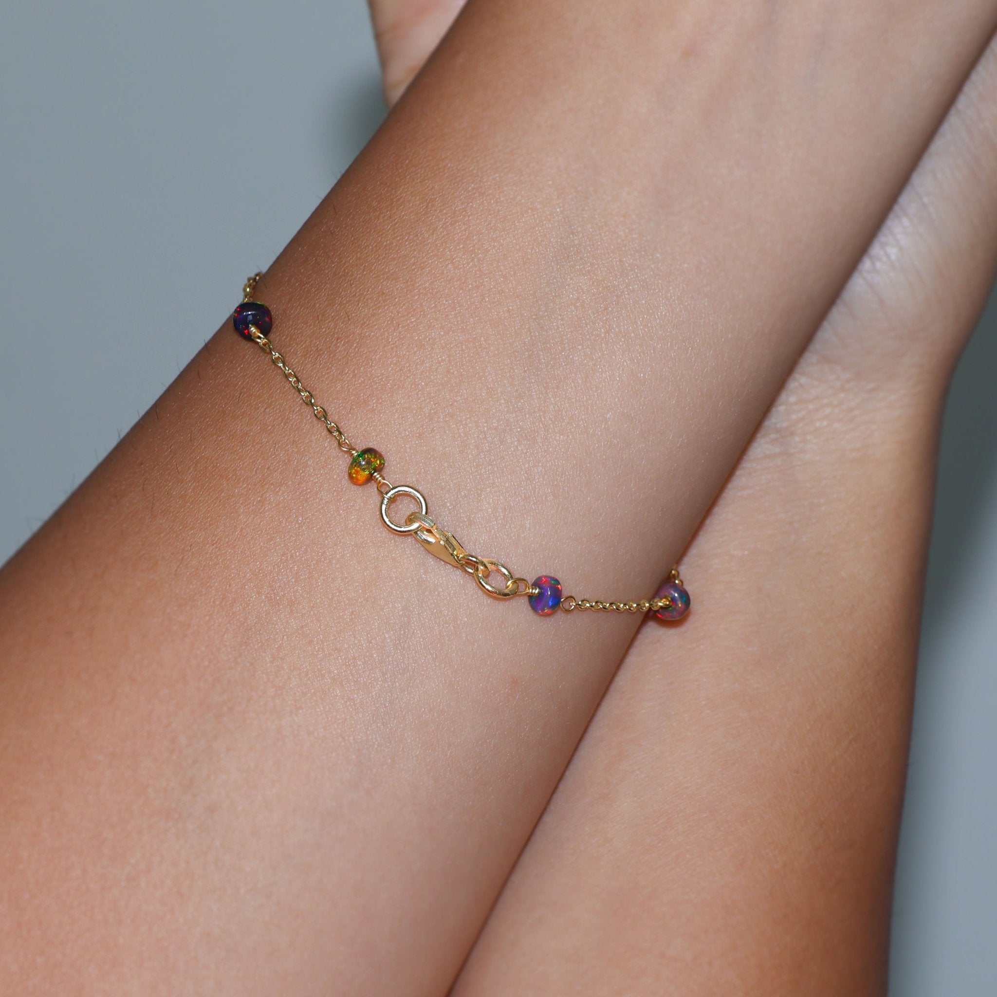 Handcrafted Rondelle black opal beads with chain bracelet - Goodstone Jewels