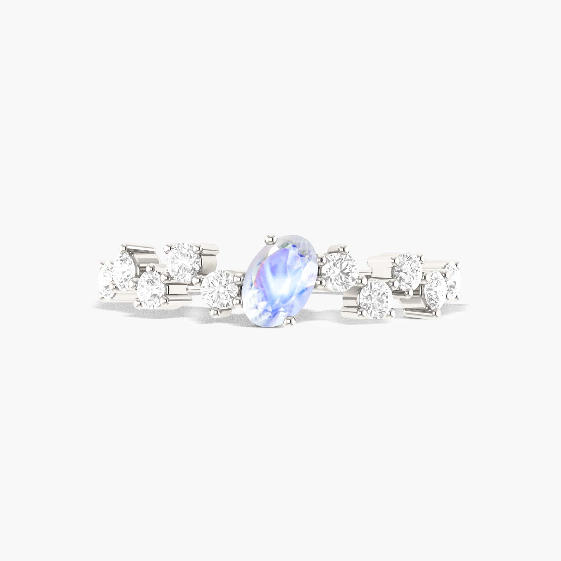 Handcrafted White rainbow moonstone with Small round zircon ring - Goodstone Jewels