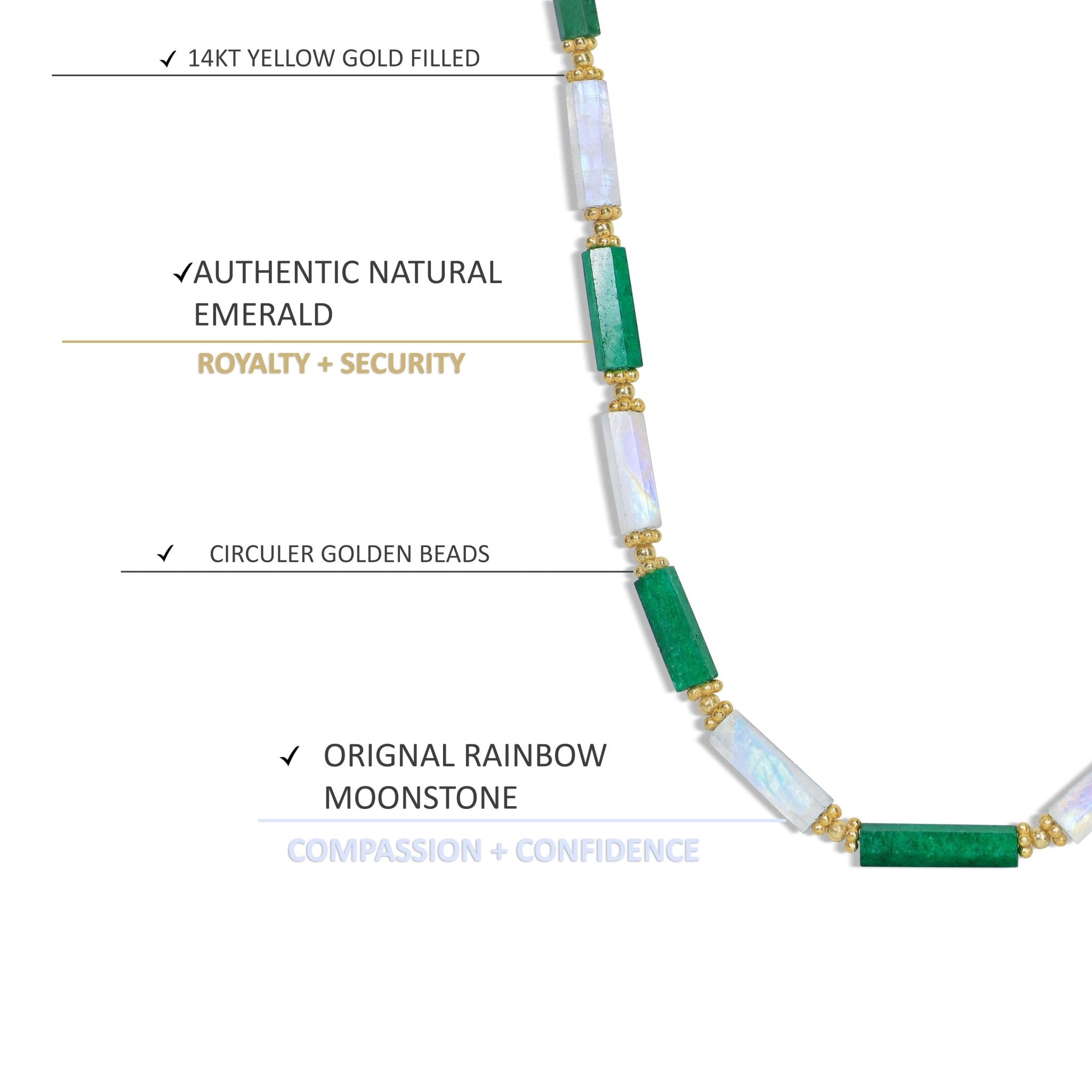 Handmade Green Emerald and Rainbow Moonstone Necklace - Goodstone Jewels