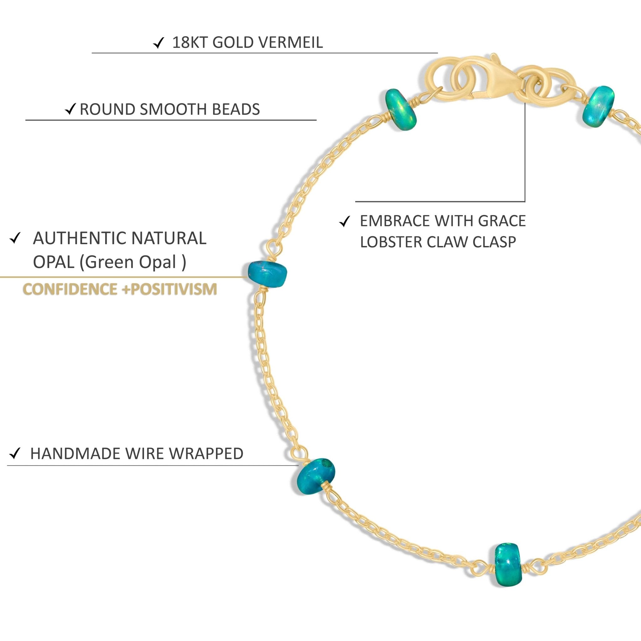 Handmade Green Opal Smooth Beaded Chain Bracelet - Goodstone Jewels