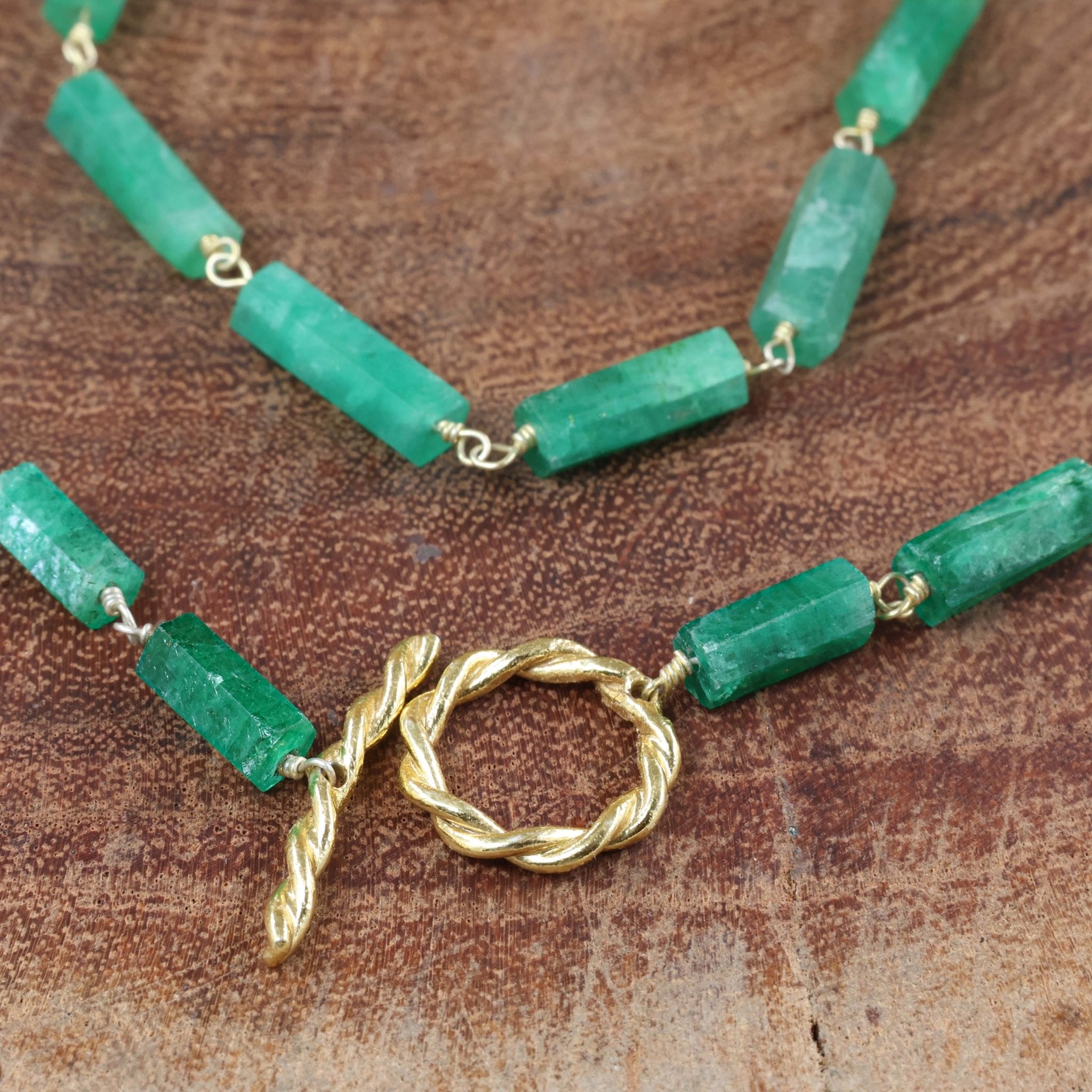 Handmade Natural Emerald Pencil Wire Wrap Necklace - Goodstone Jewels