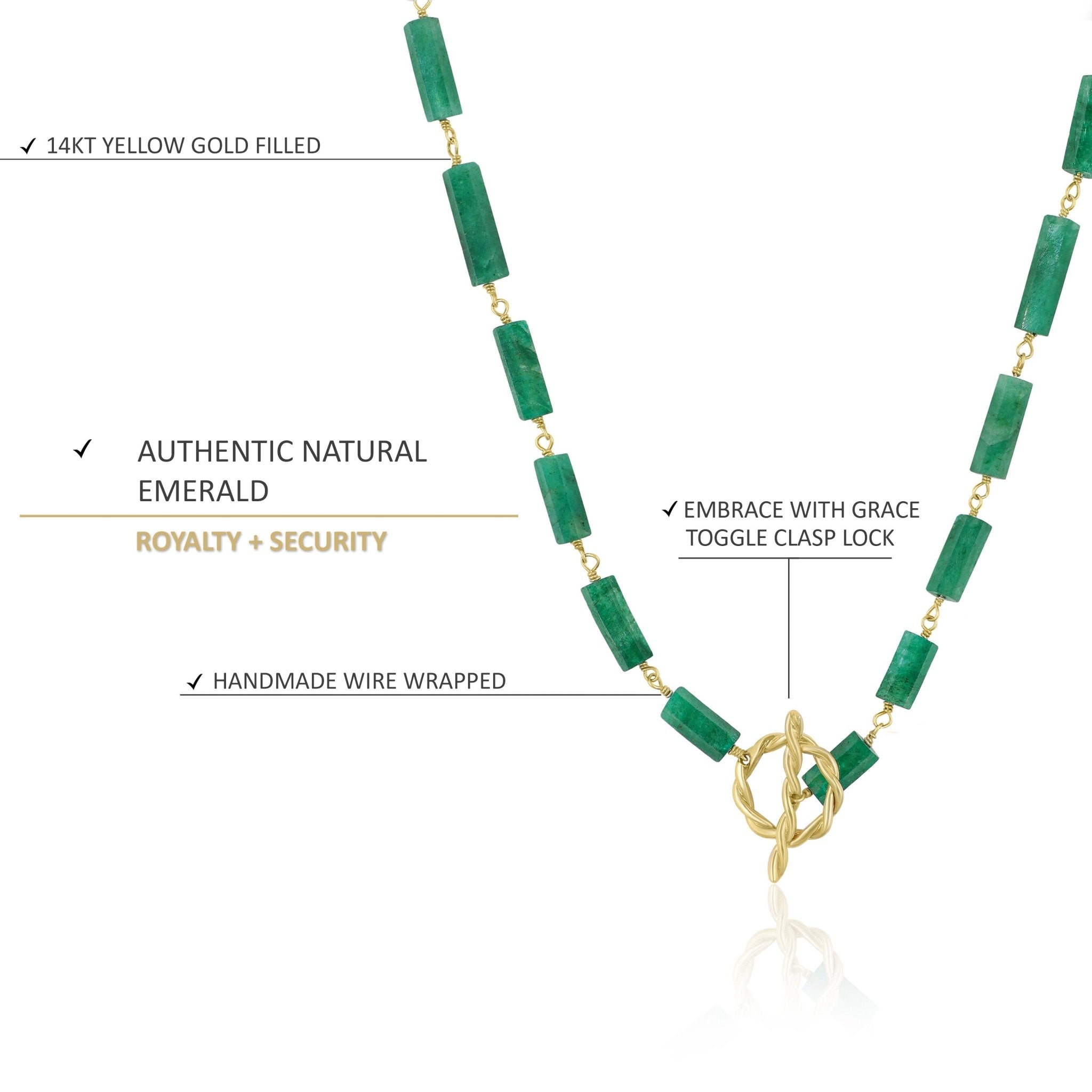 Handmade Natural Emerald Pencil Wire Wrap Necklace - Goodstone Jewels