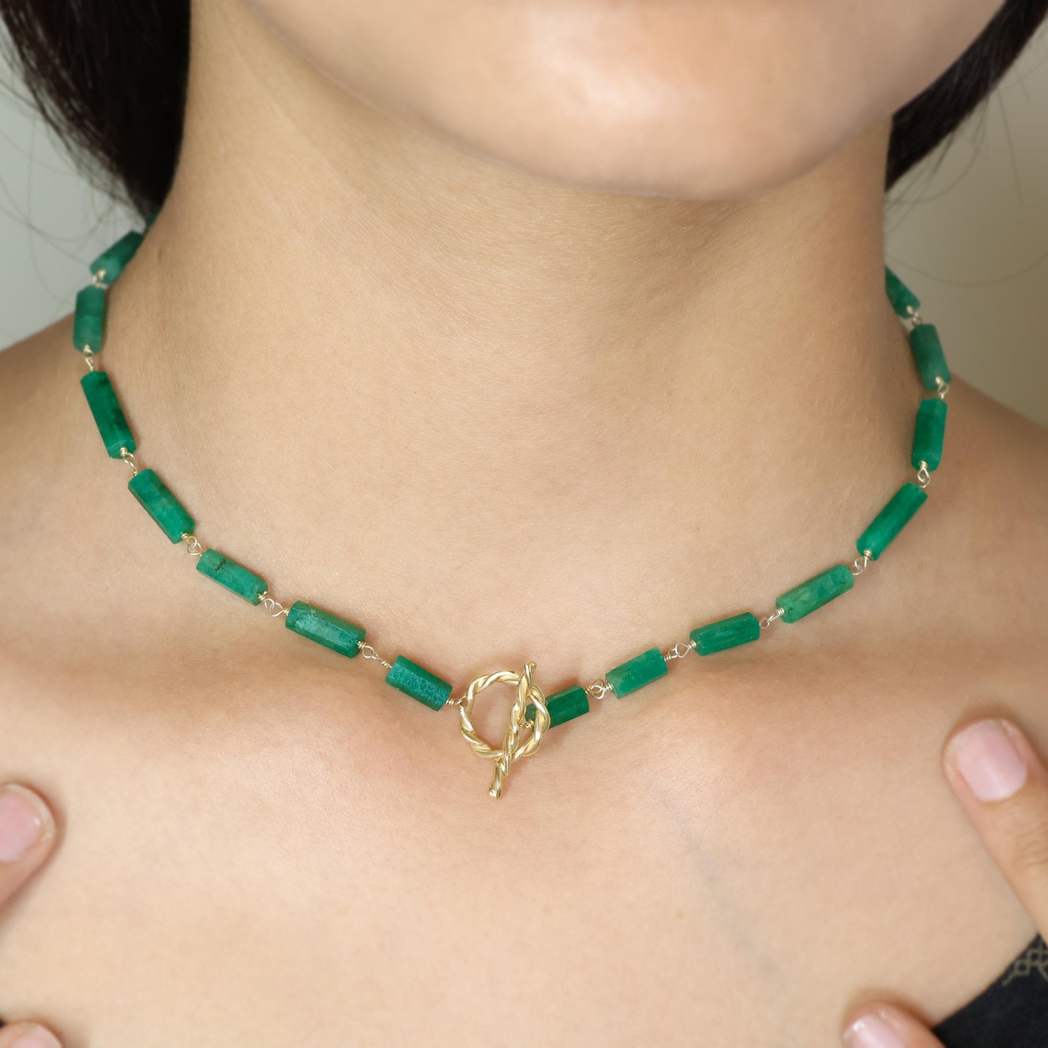 Handmade Natural Emerald Pencil Wire Wrap Necklace - Goodstone Jewels