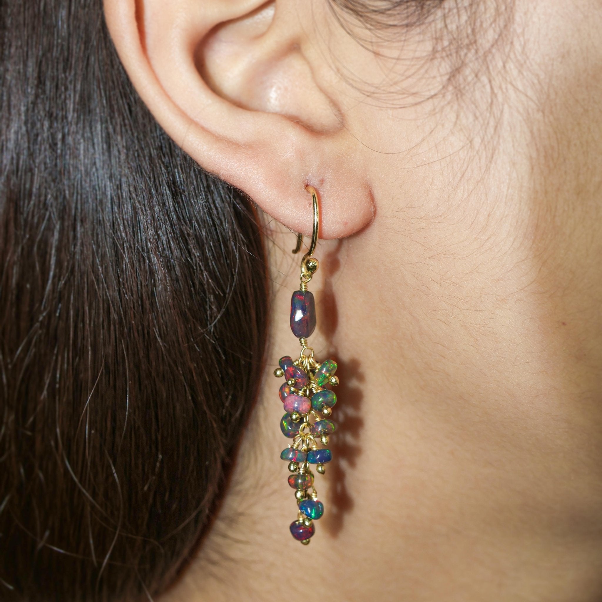 Handmade Wire Wrapping Black Opal Dangle Earrings - Goodstone Jewels