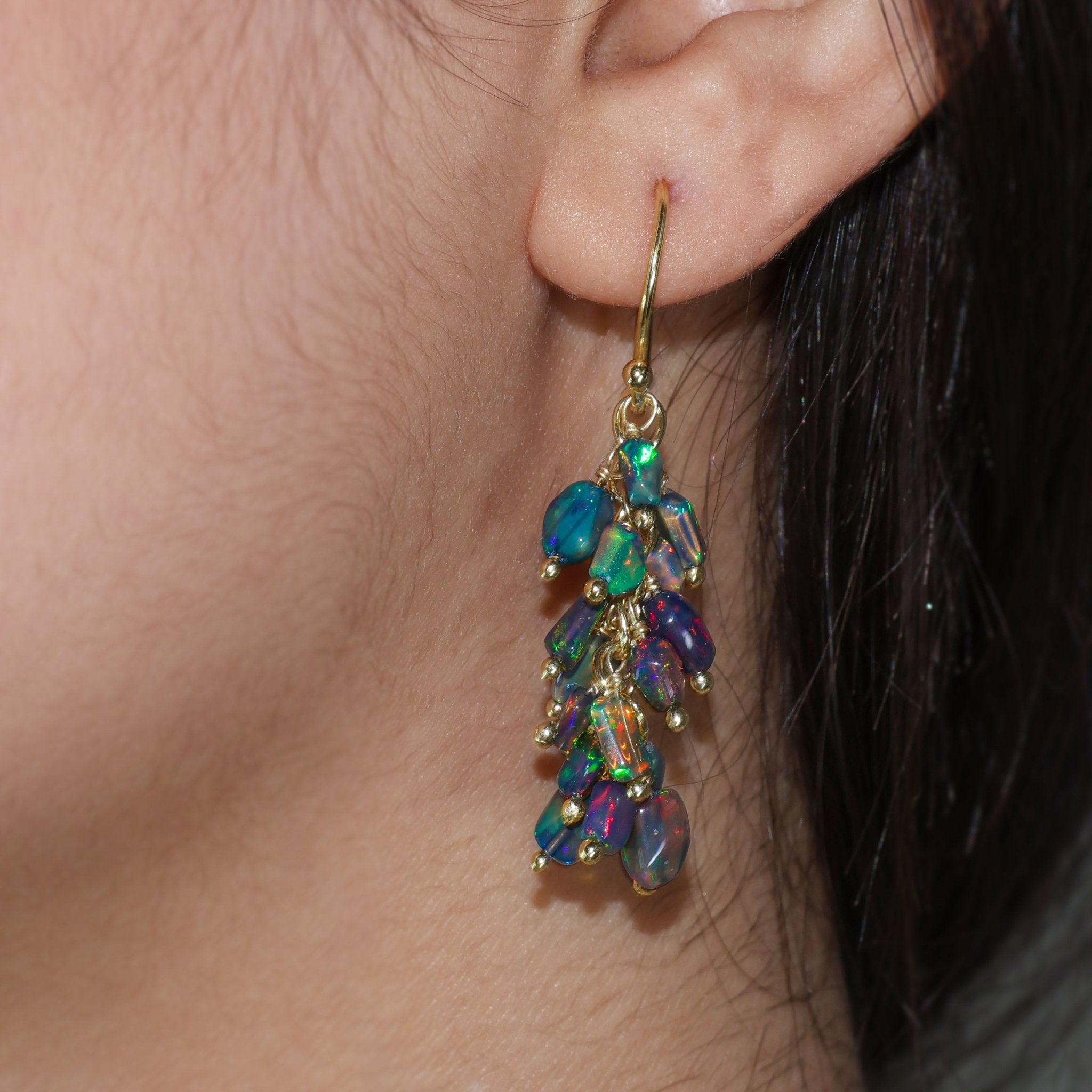 Handmade Wire Wrapping Black opal Dangle Earrings - Goodstone Jewels