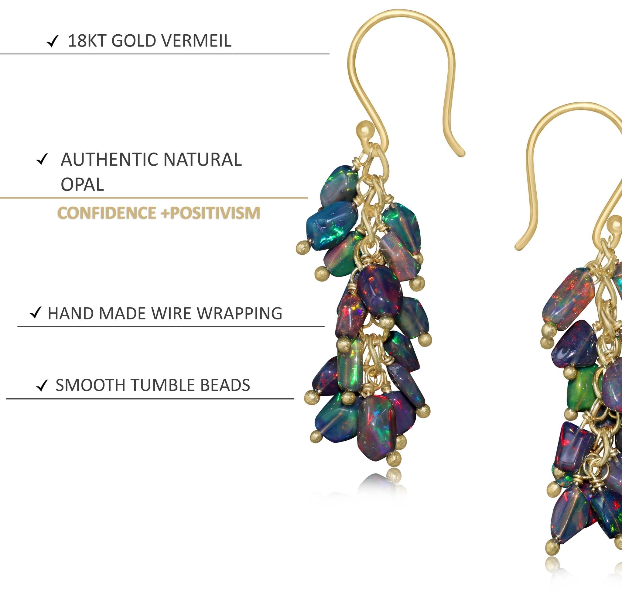 Handmade Wire Wrapping Black opal Dangle Earrings - Goodstone Jewels