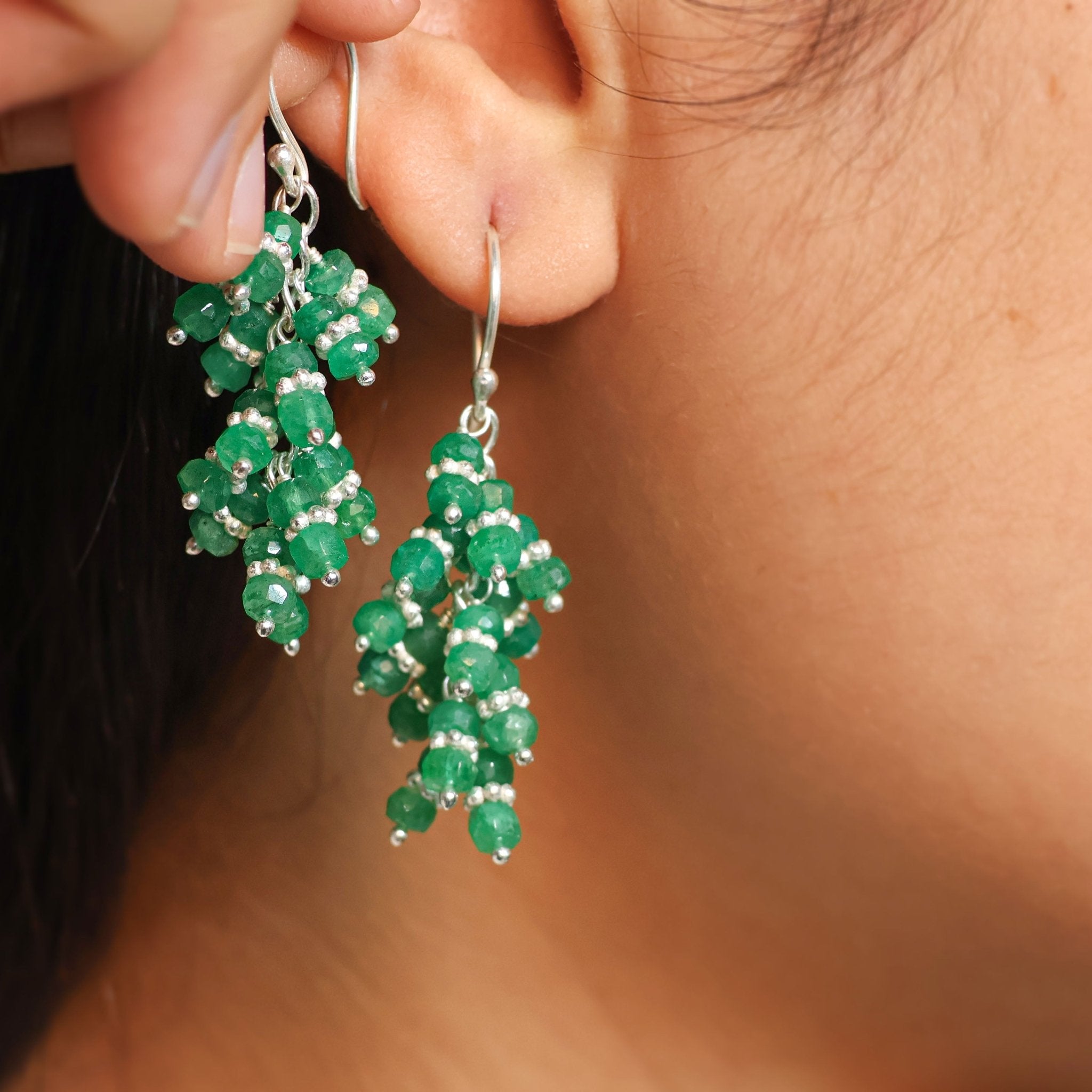 Handmade Wire Wrapping Emerald Chakri Earrings - Goodstone Jewels