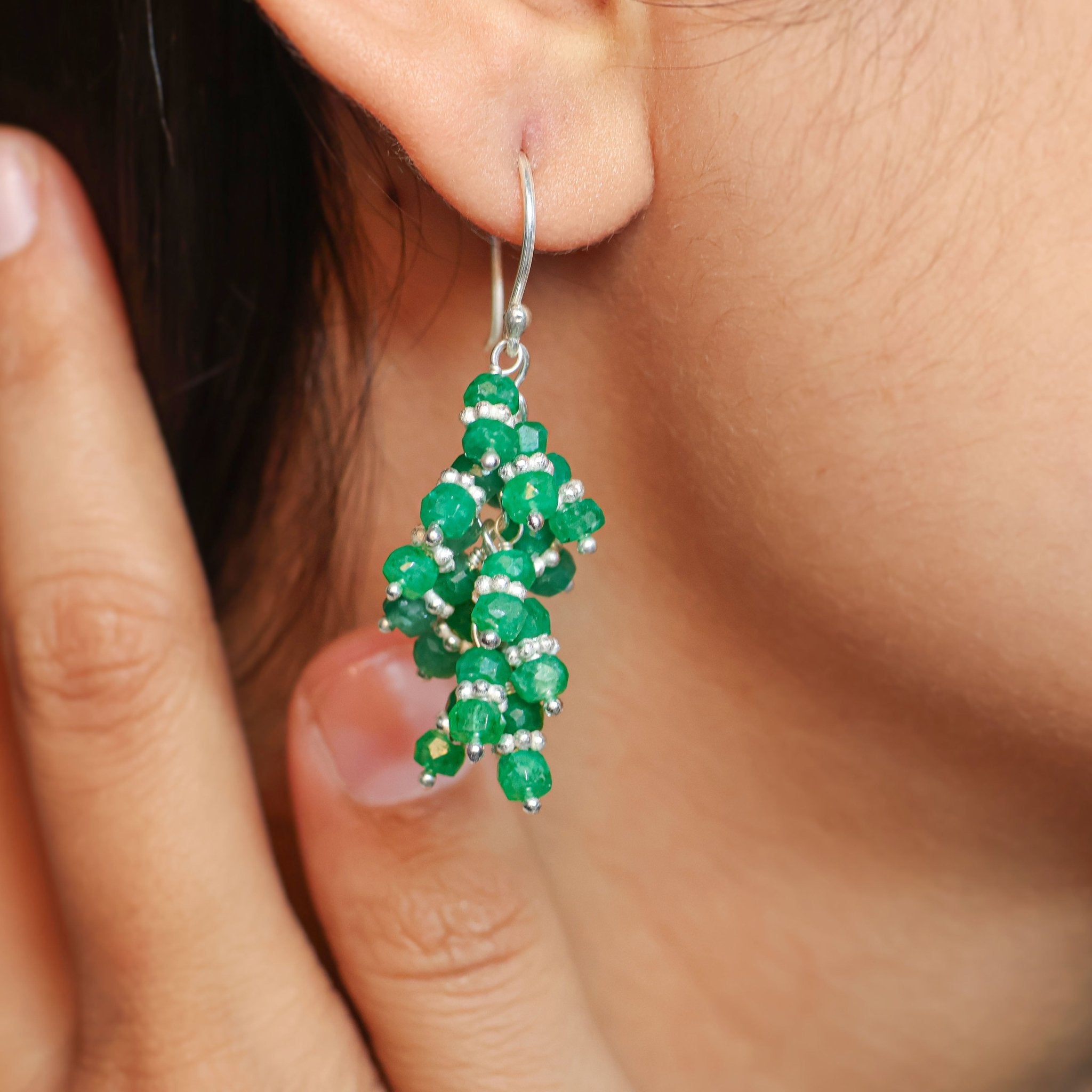 Handmade Wire Wrapping Emerald Chakri Earrings - Goodstone Jewels