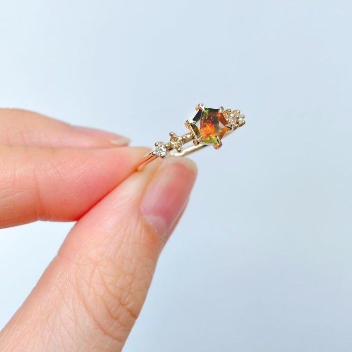 Hexagon Shape 6 MM Natural Black Opal Designer Ring - Goodstone Jewels