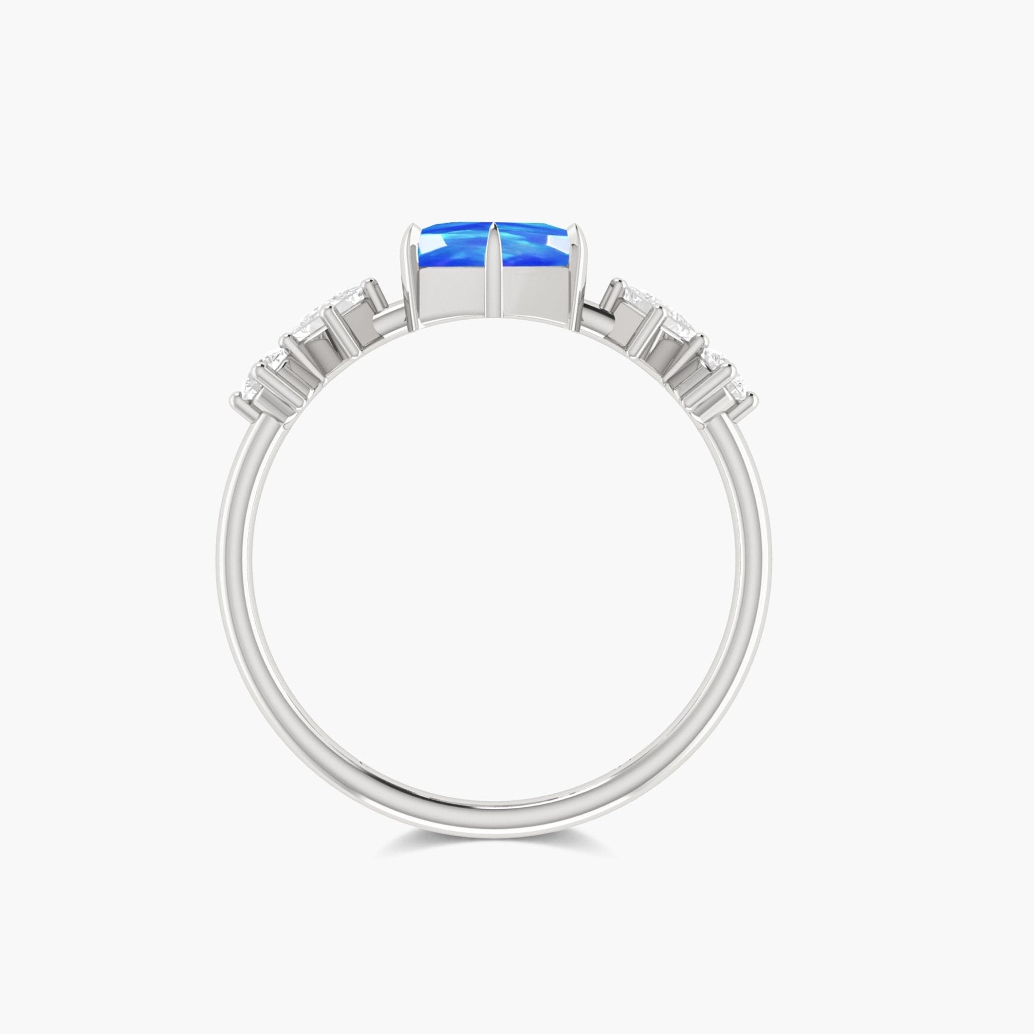 Hexagon Shape 6 MM Natural Blue Opal Designer Ring - Goodstone Jewels