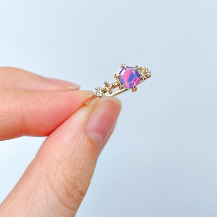 Hexagon Shape 6 MM Natural Lavender Opal Designer Ring - Goodstone Jewels